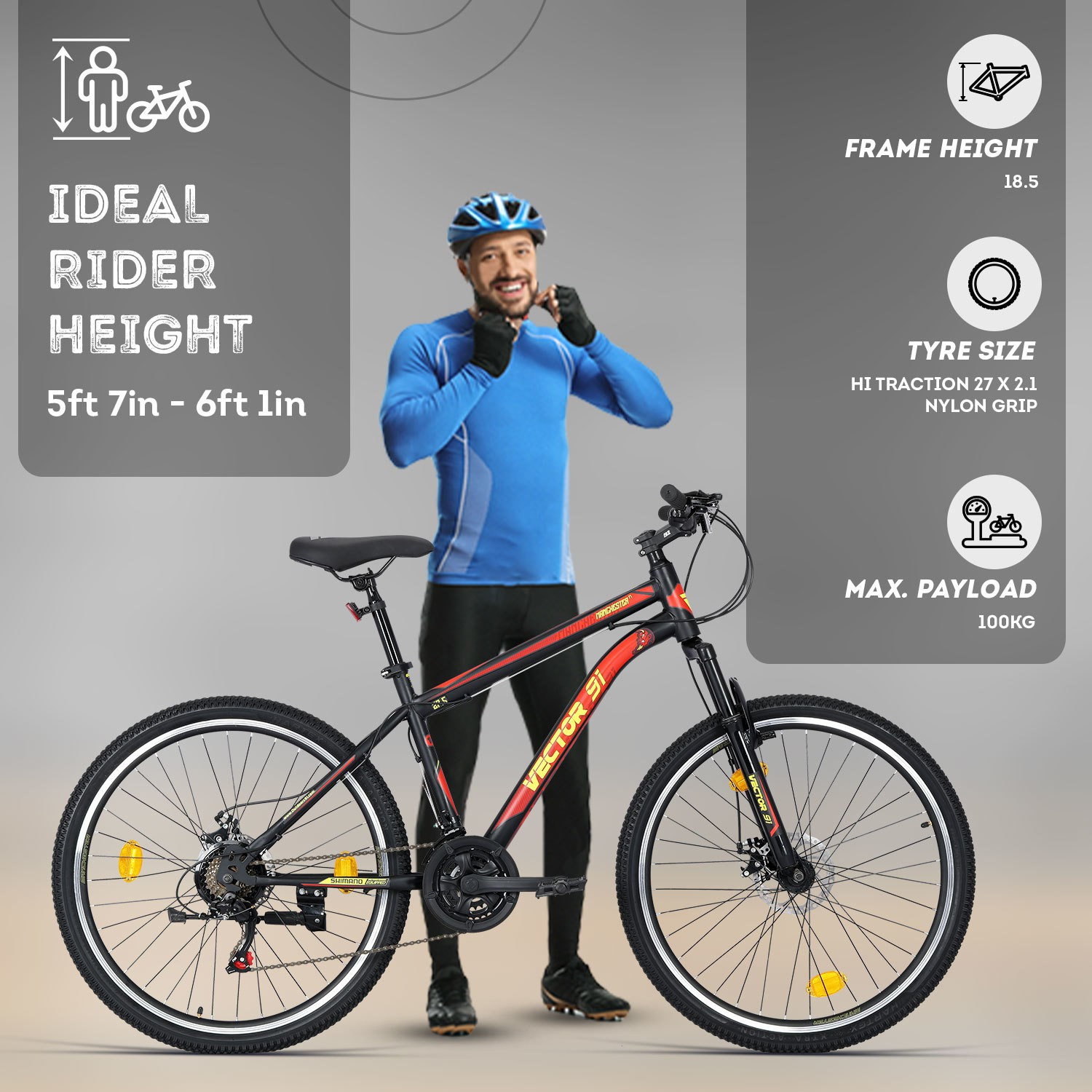 Image of Vector 91 Manchester F1 with Shimano Gears and Dual Disc 27.5 T (inch) Mountain Cycle