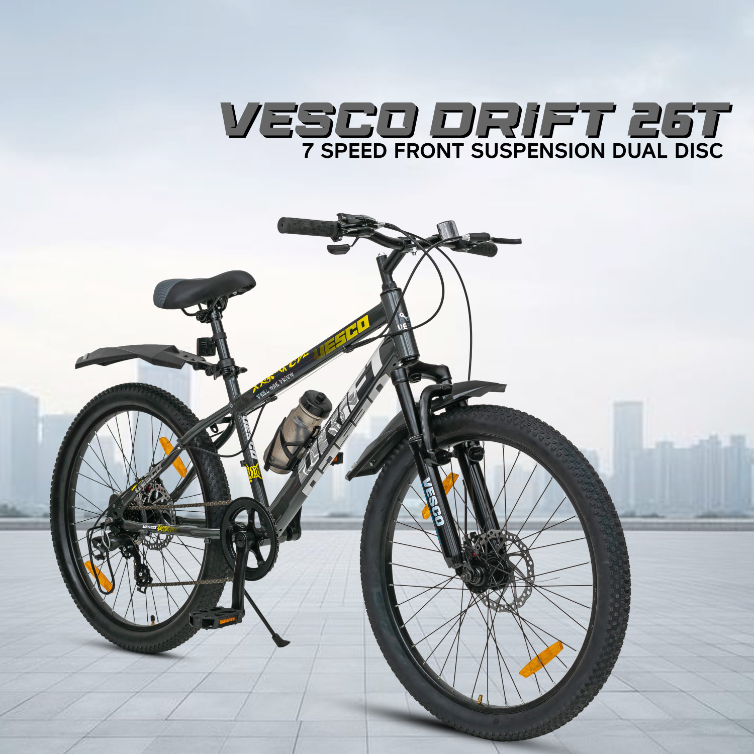Image of Vrock M-Racer Pro 29T Unisex Mountain Bike, 21 Speed Shimano, Steel Frame, Dual Disc 29 T (inch) Mountain Cycle (21 Gear, Black, Rigid)