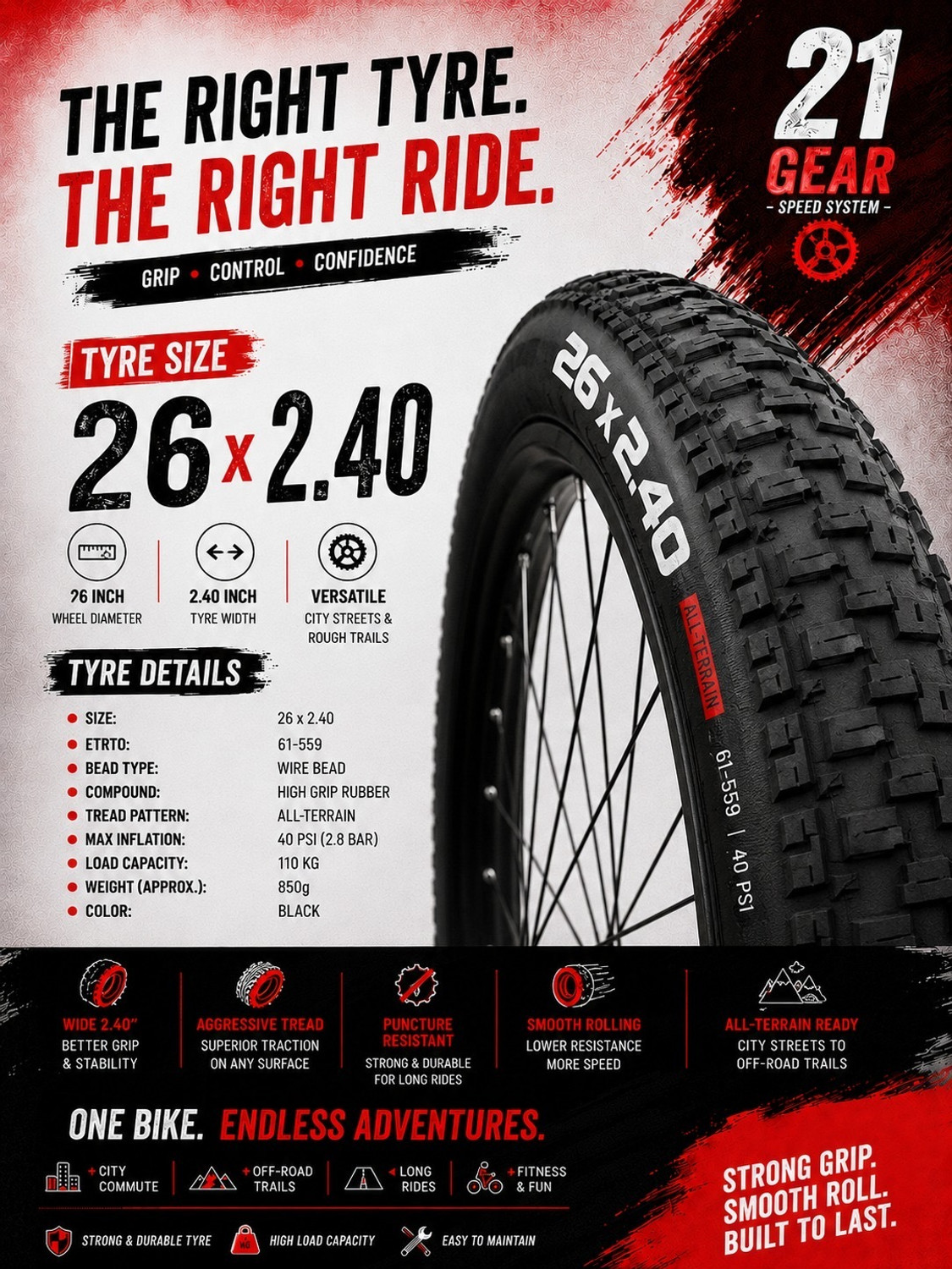 Image of GOAL DOUBLE CROWN|| DOUBLE DISC||21 SPEED 26 T (inch) Mountain Cycle (21 Gear, Black, Red, Only Front Suspension)