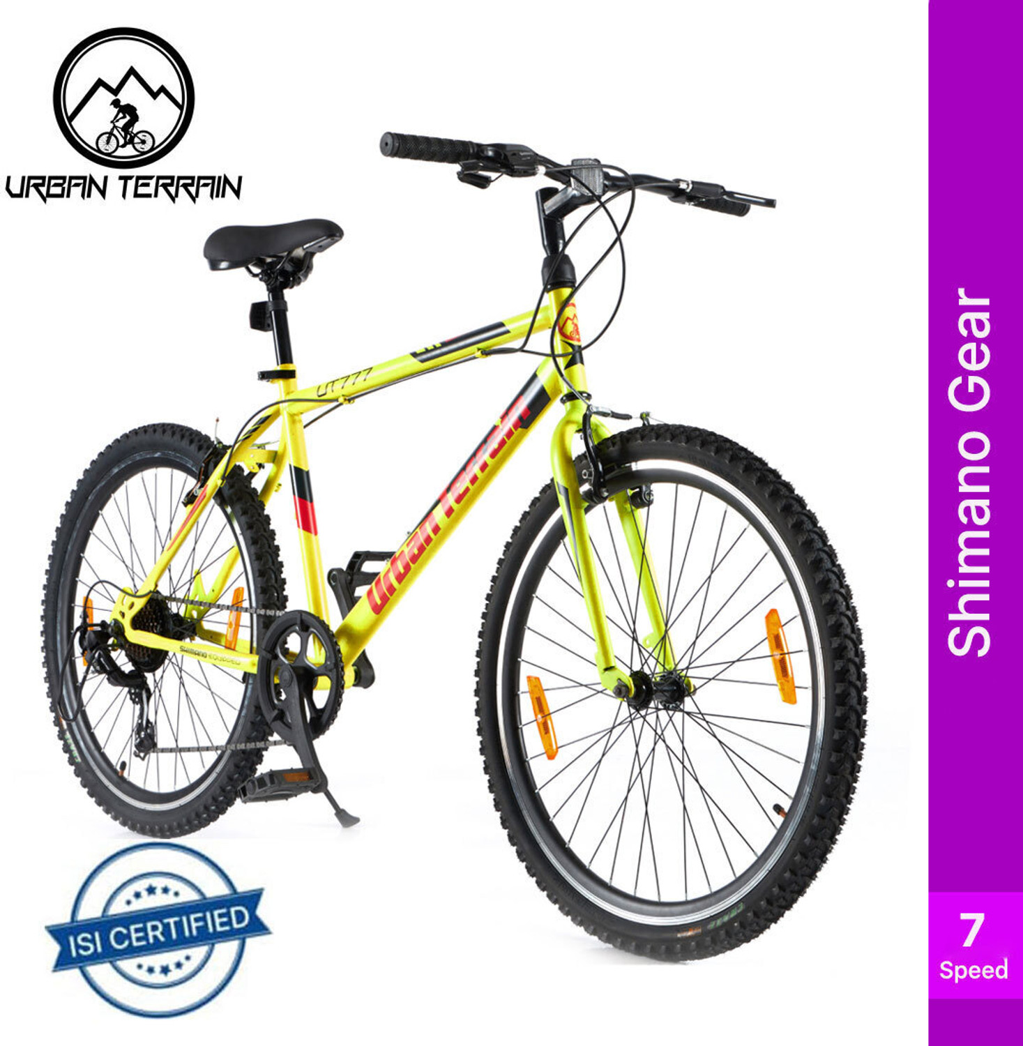 Urban Terrain UT777 Yellow 7Speed With Shimano Gear and Ride Tracking App 26 T Hybrid Cycle/City Bike