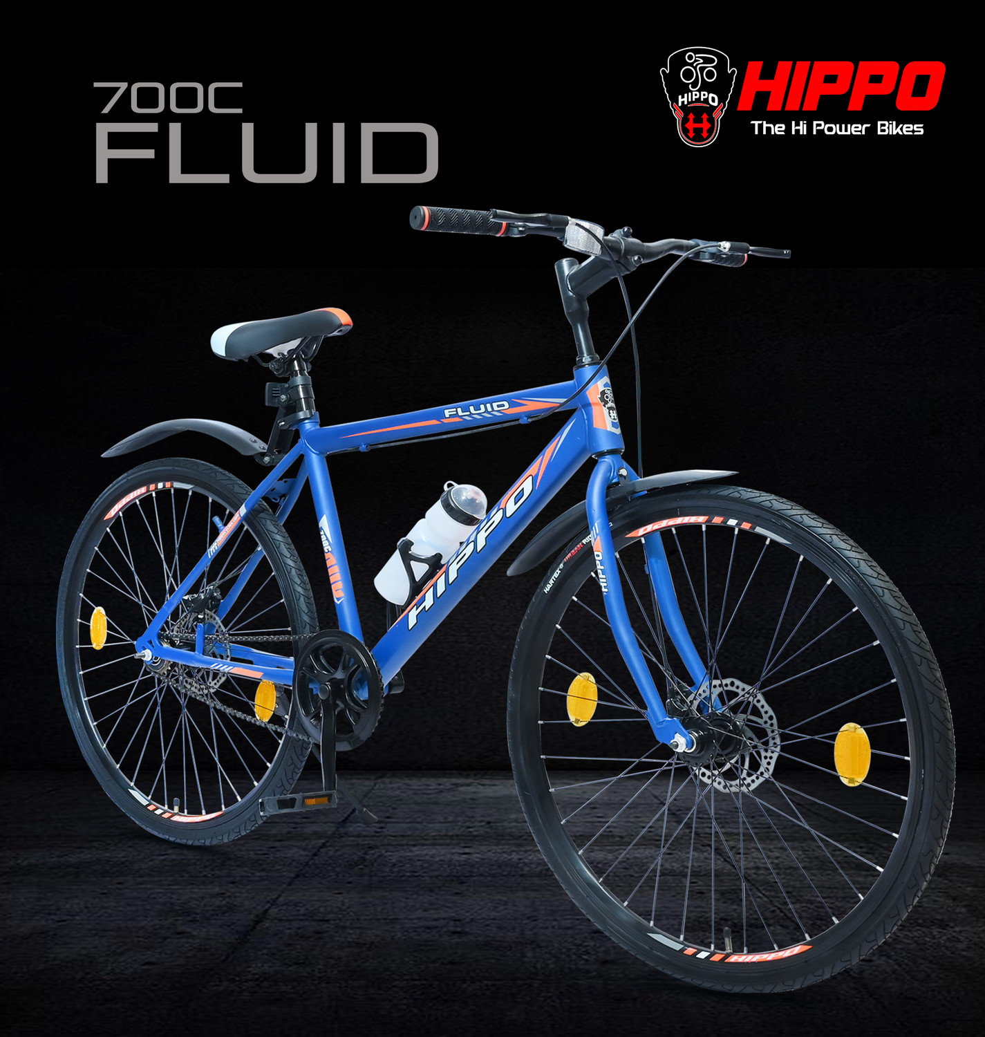 HippoBikes FLUID Rigid Fork Double Wall Alloy Rim 85% Installed Nylon Tyre Dual Disc Brake 700C T Hybrid Cycle/City Bike