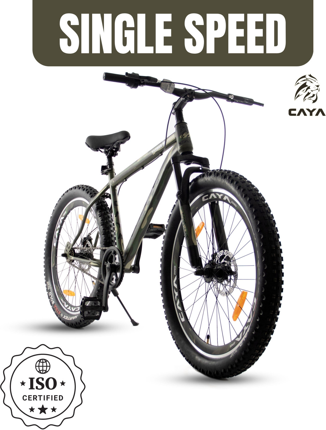CAYA WARRIOR 26" Army Green Dual Disc, Triple Alloy Rims, Front Shocker 26 T Fat Tyre Cycle  (Single Speed, Green)