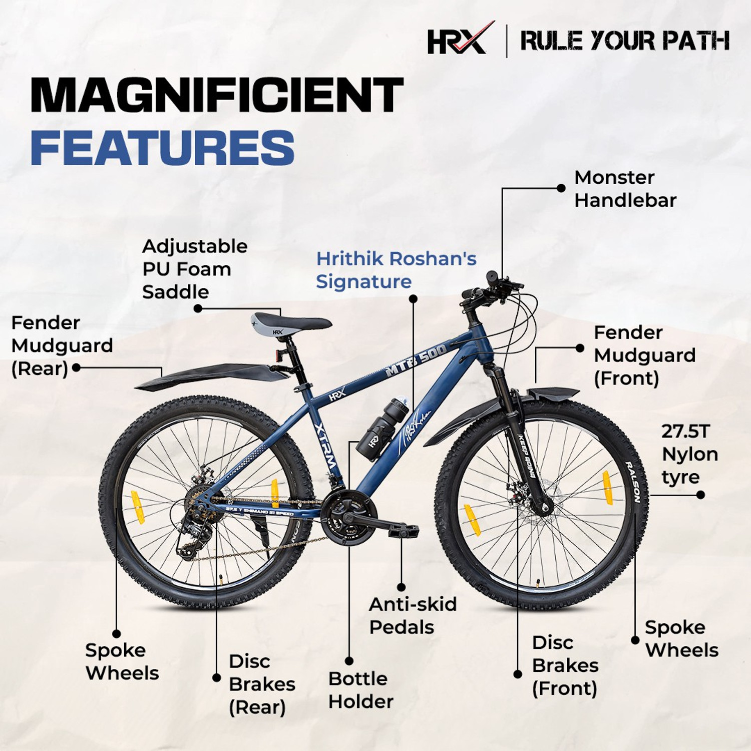 Image of HRX MTB 500 Signature Edition with Complete Accessories and Internal Cable Routing 27.5 T (inch) Mountain Cycle