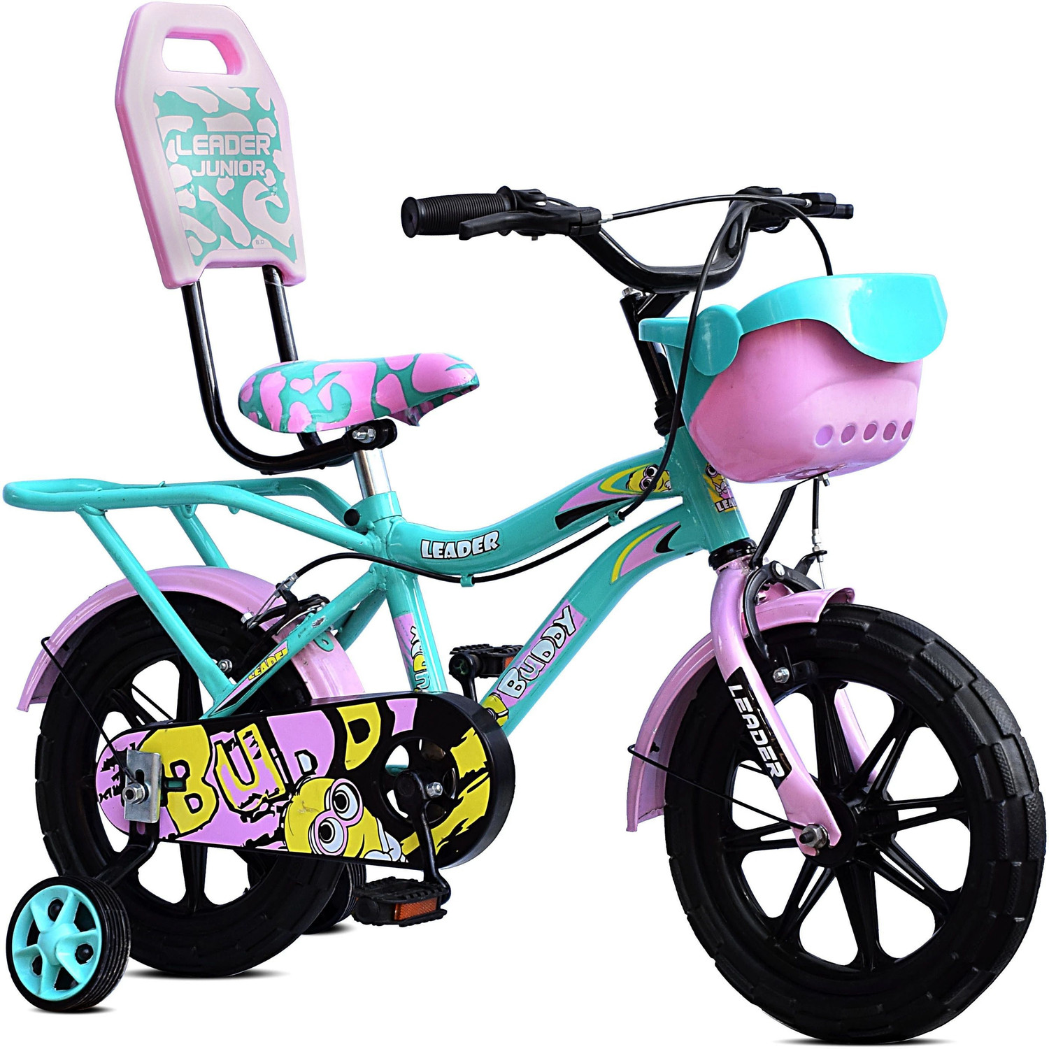 LEADER BUDDY 14T KIDS CYCLE WITH TRAINING WHEELS (SEMI-ASSEMBLED) AGE GROUP 2 - 5 YEARS 14 T Road Cycle  (Single Speed, Green, Pink)