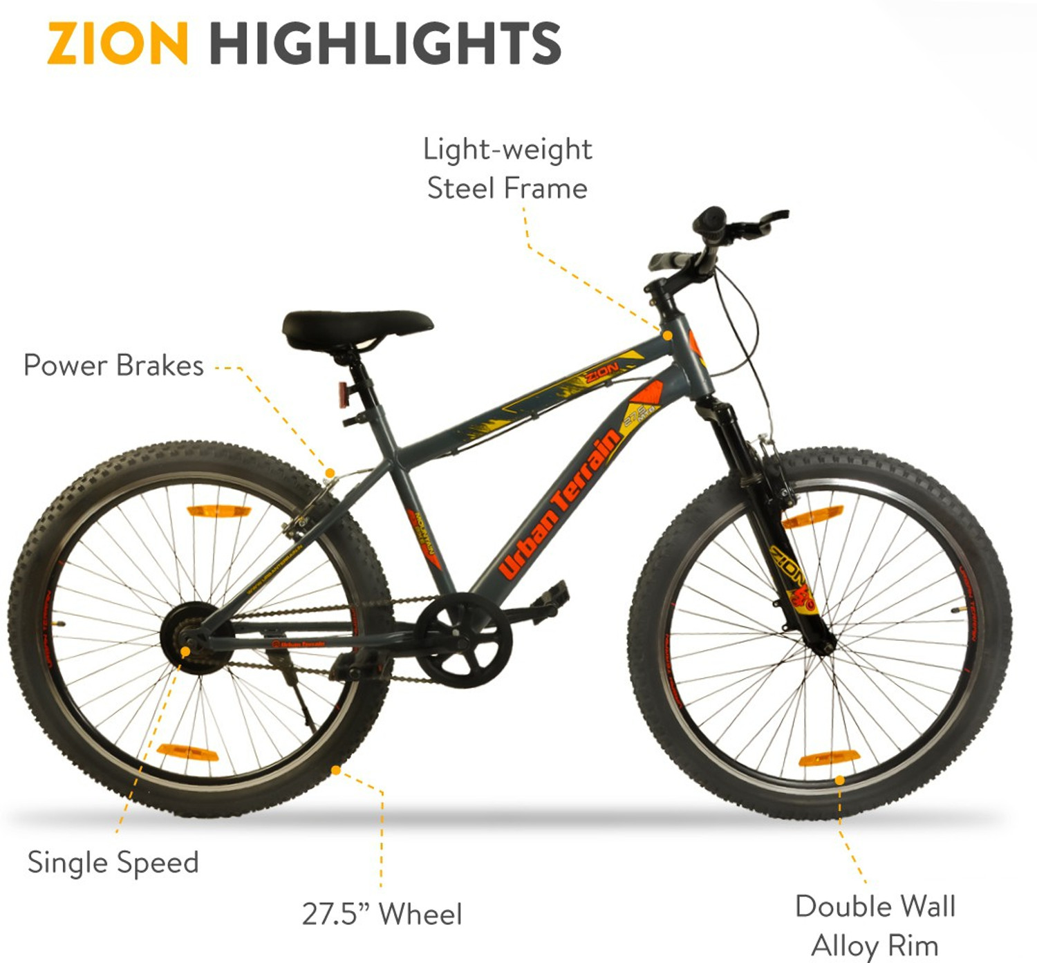 Image of Urban Terrain Zion Cycles Mountain Bike with Cycling Event & Ride Tracking App 27.5 T (inch) Road Cycle