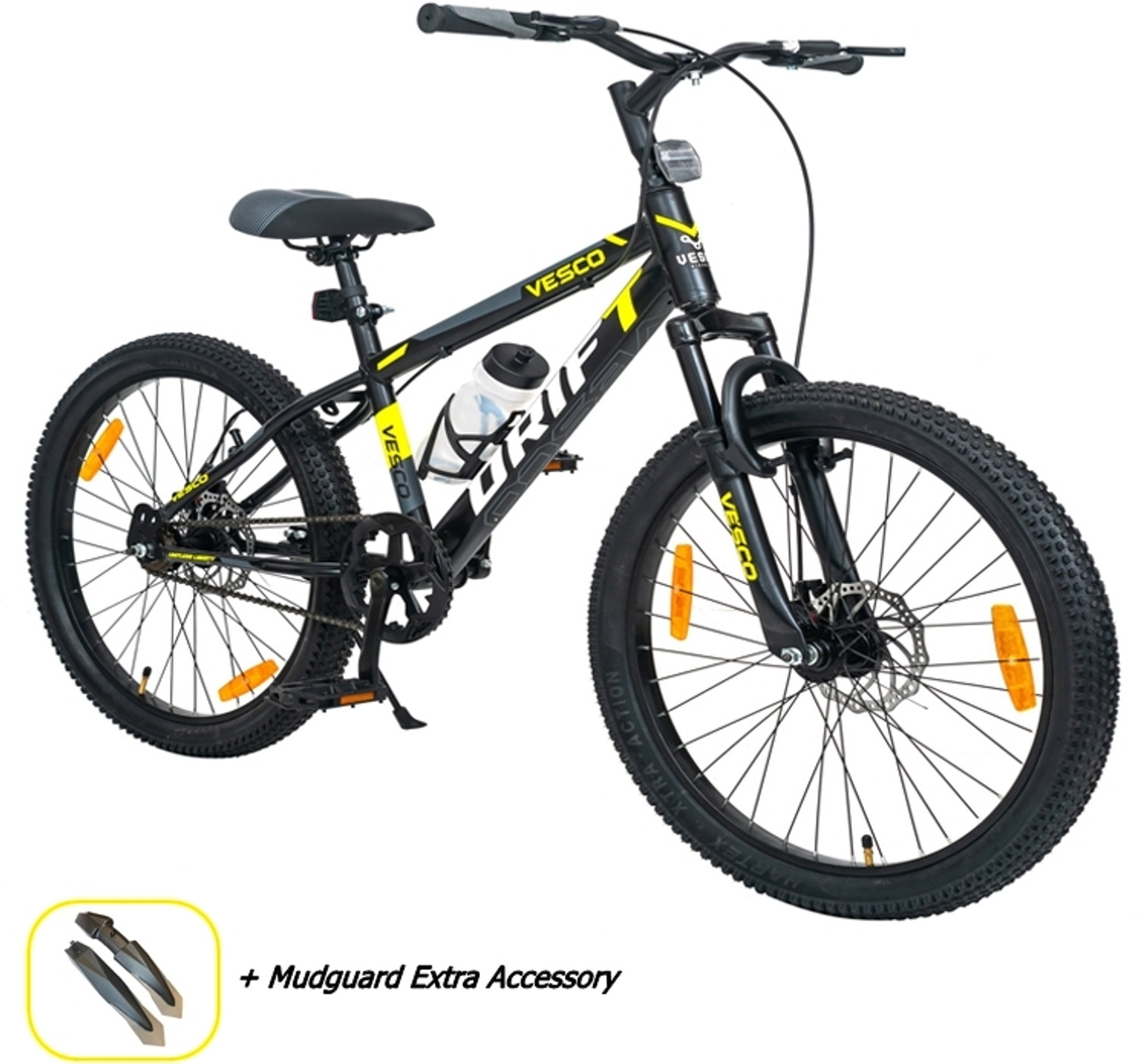 VESCO Drift 24T Bicycle Steel Rim Big Kids Boys Girls 9 to 15 age 24 T Mountain Cycle Single Speed Black Only Front Suspension Price History