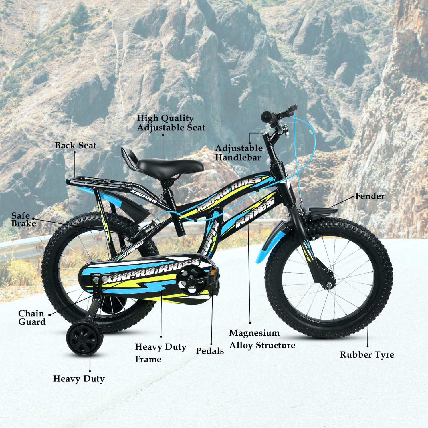 xaipro rides 16T MAGNITE CARRIER M RIM SKYBLUE CYCLE FOR 4 TO 6 YEARS 