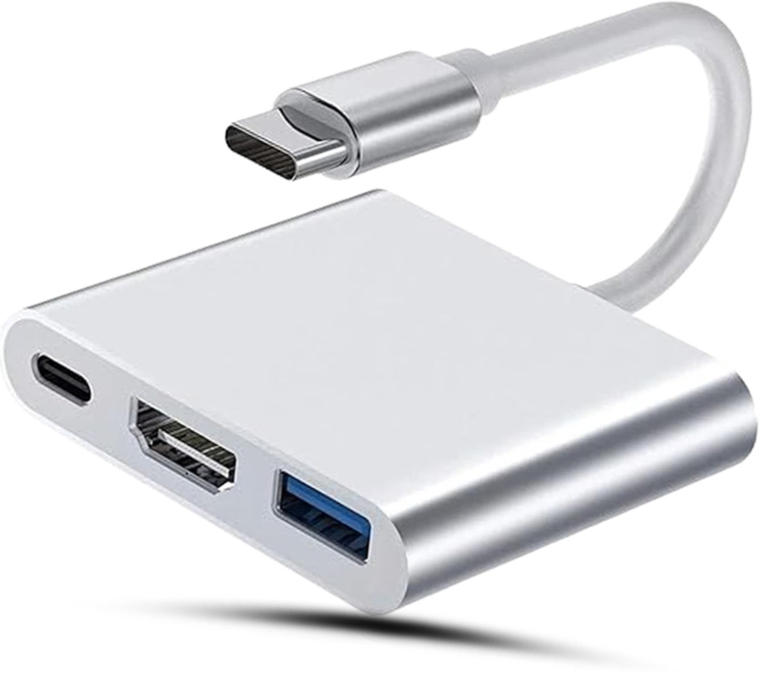 Image of STRIFF 3-in-1 Cable 0.23 m 3in1 USB C to HDMI Adapter (Compatible with Projector, Cameras, Silver, USB Type C To 3-in-1 Cable)