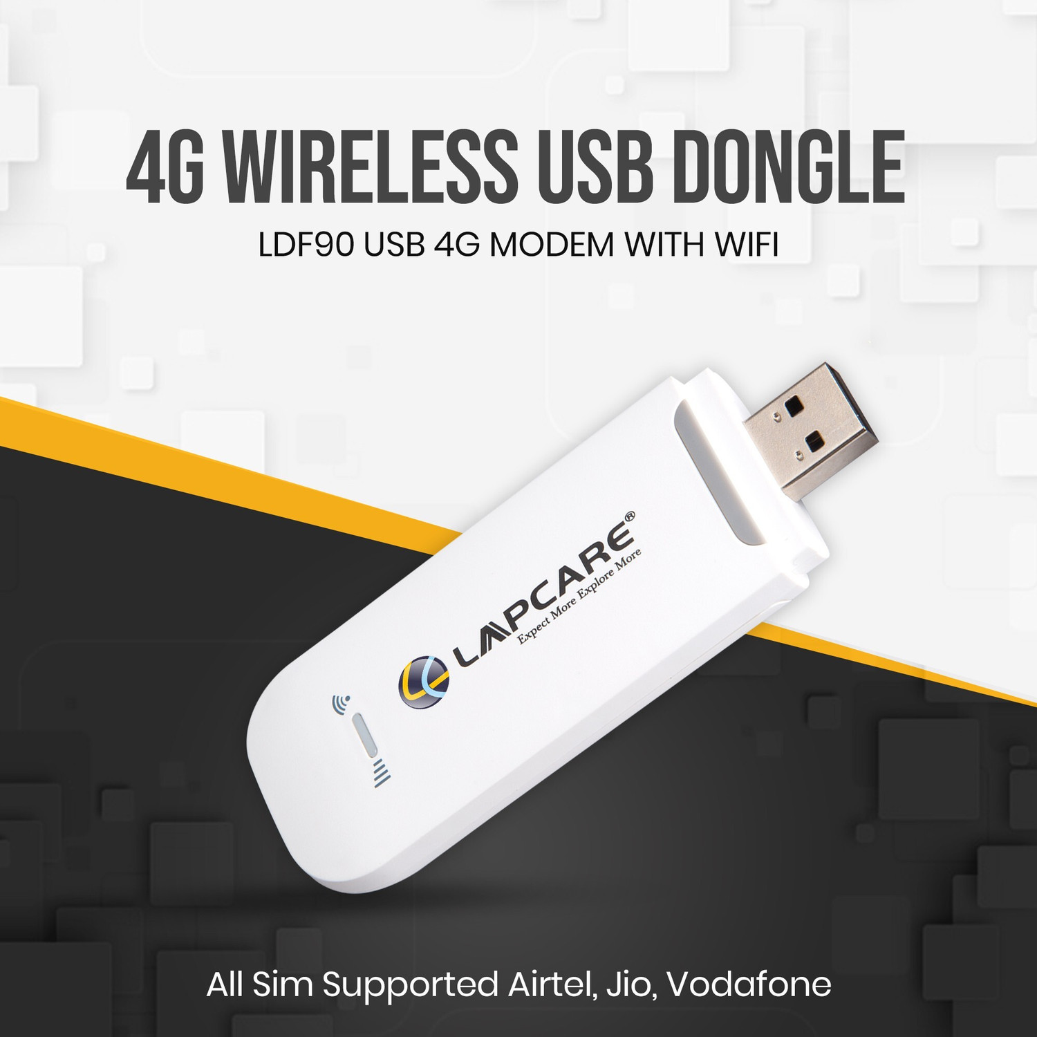 lapcare LDF 90 USB 4G modem with all Sim Network Support, 4G Data Card with Wifi Hotspot Data Card  (White)
