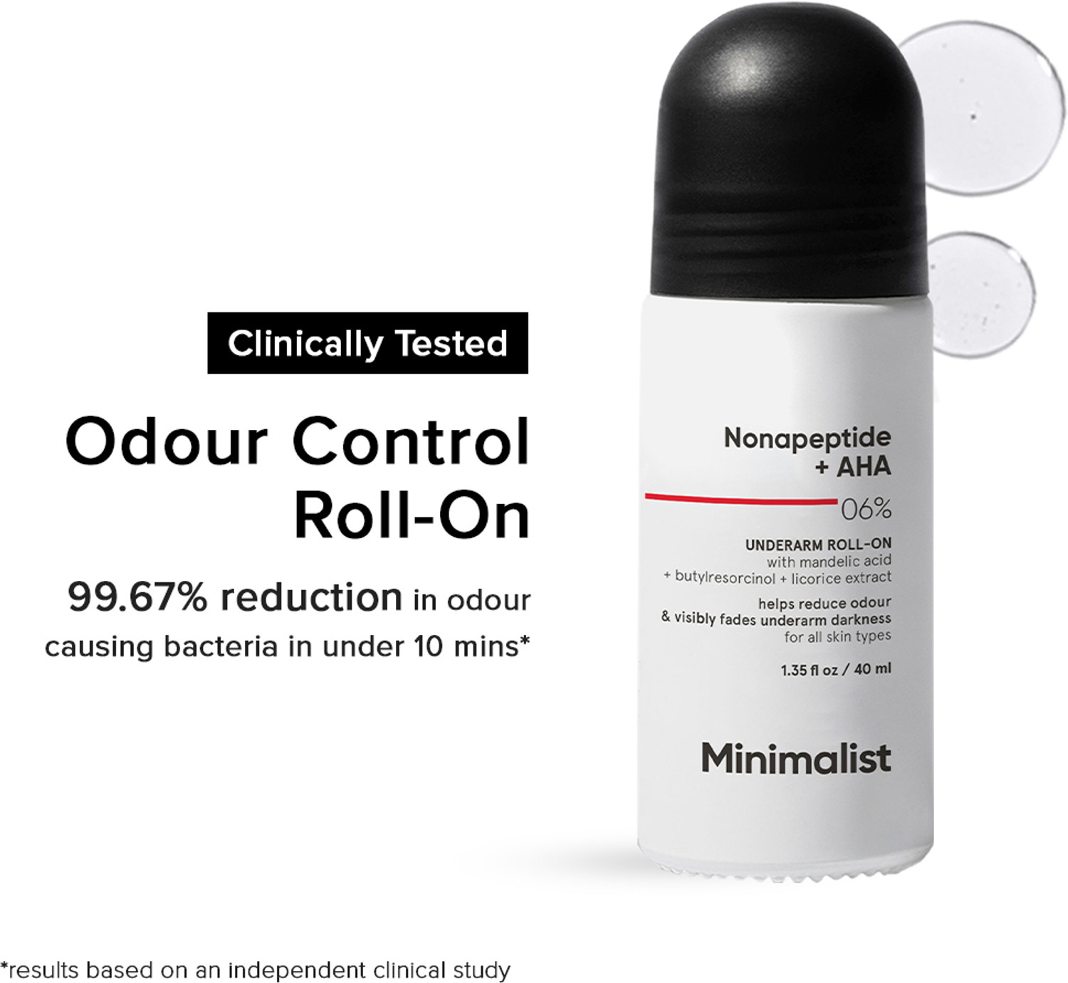 Minimalist 6% Nonapeptide+ AHA BHA Underarm Roll-On Controls Odour & F