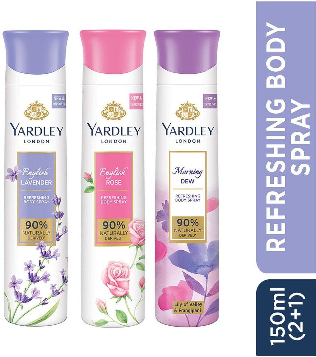 Yardley London Deo Tripack - English Lavender,English Rose,Morning Dew (Pack of 3) Deodorant Spray  -  For Women  (450 ml, Pack of 3)