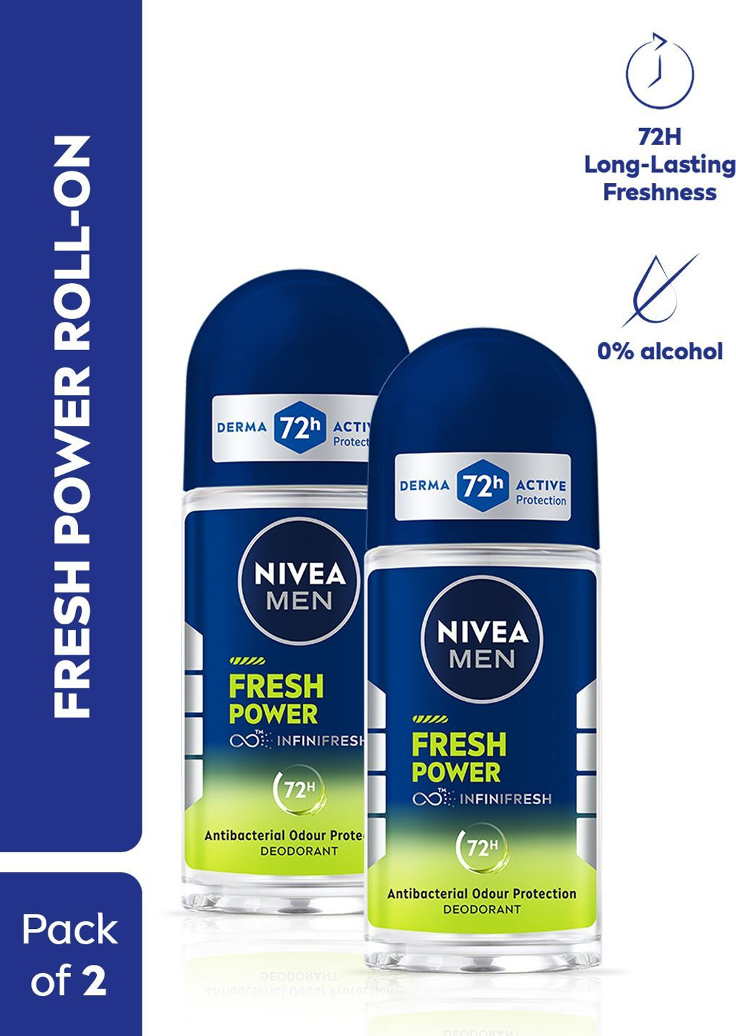 NIVEA Fresh Power Deodorant Roll-on - For Men  (100 ml, Pack of 2)