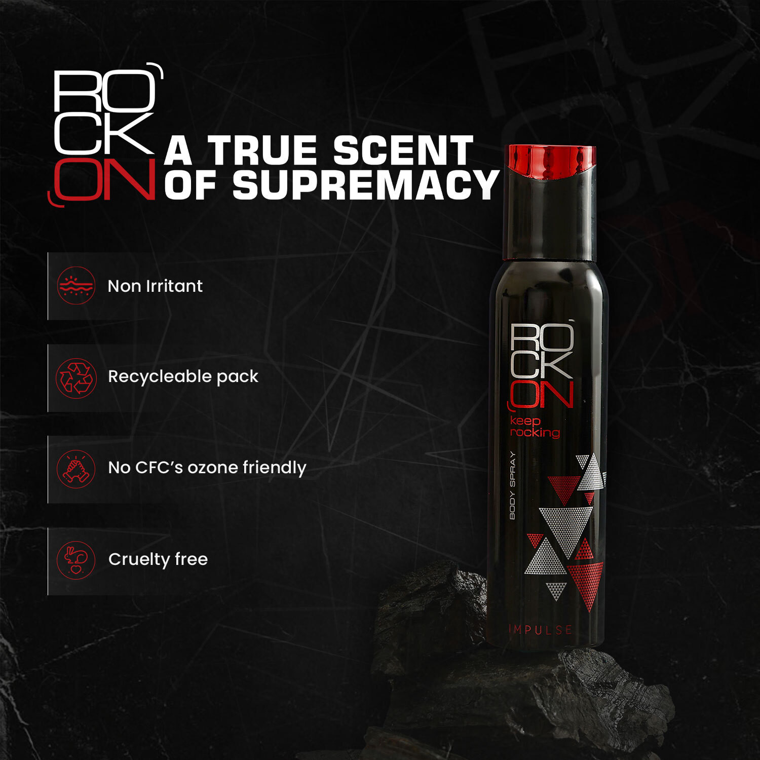 Image of ROCK ON Impulse Deodrant | Unisex Body Spray | Long-Lasting Deo for Men & Women Body Spray - For Men & Women (600 ml, Pack of 4)