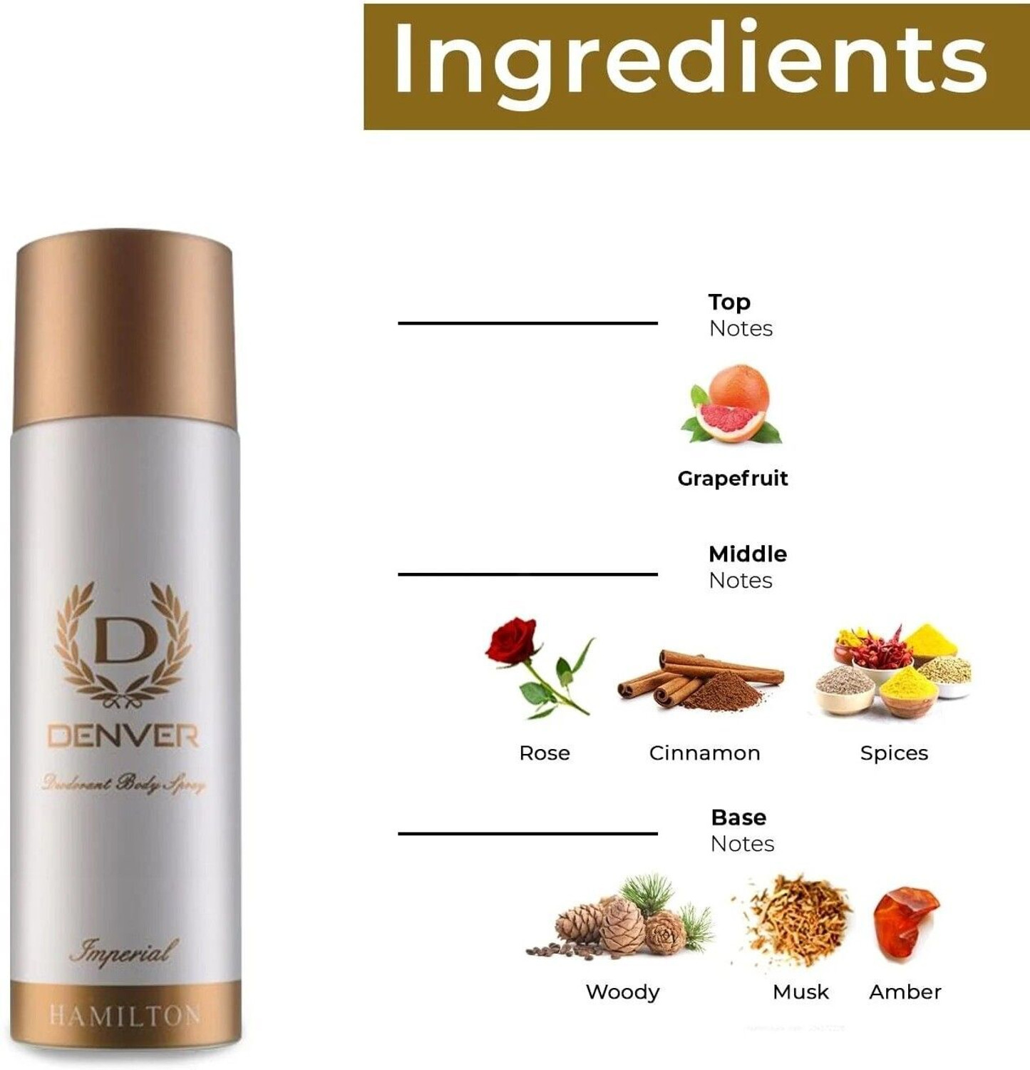 Image of DENVER Hamilton Imperial Provides 24-hour odor protection Body Deodorant Spray - For Men (165 ml)