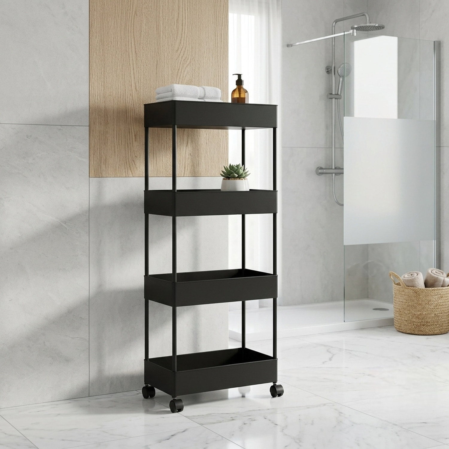 Image of HUMBLE KART Storage Cart 4 Tier Mobile Shelving Unit Organizer Kitchen Bathroom Laundry Plastic Kitchen Trolley (DIY(Do-It-Yourself))