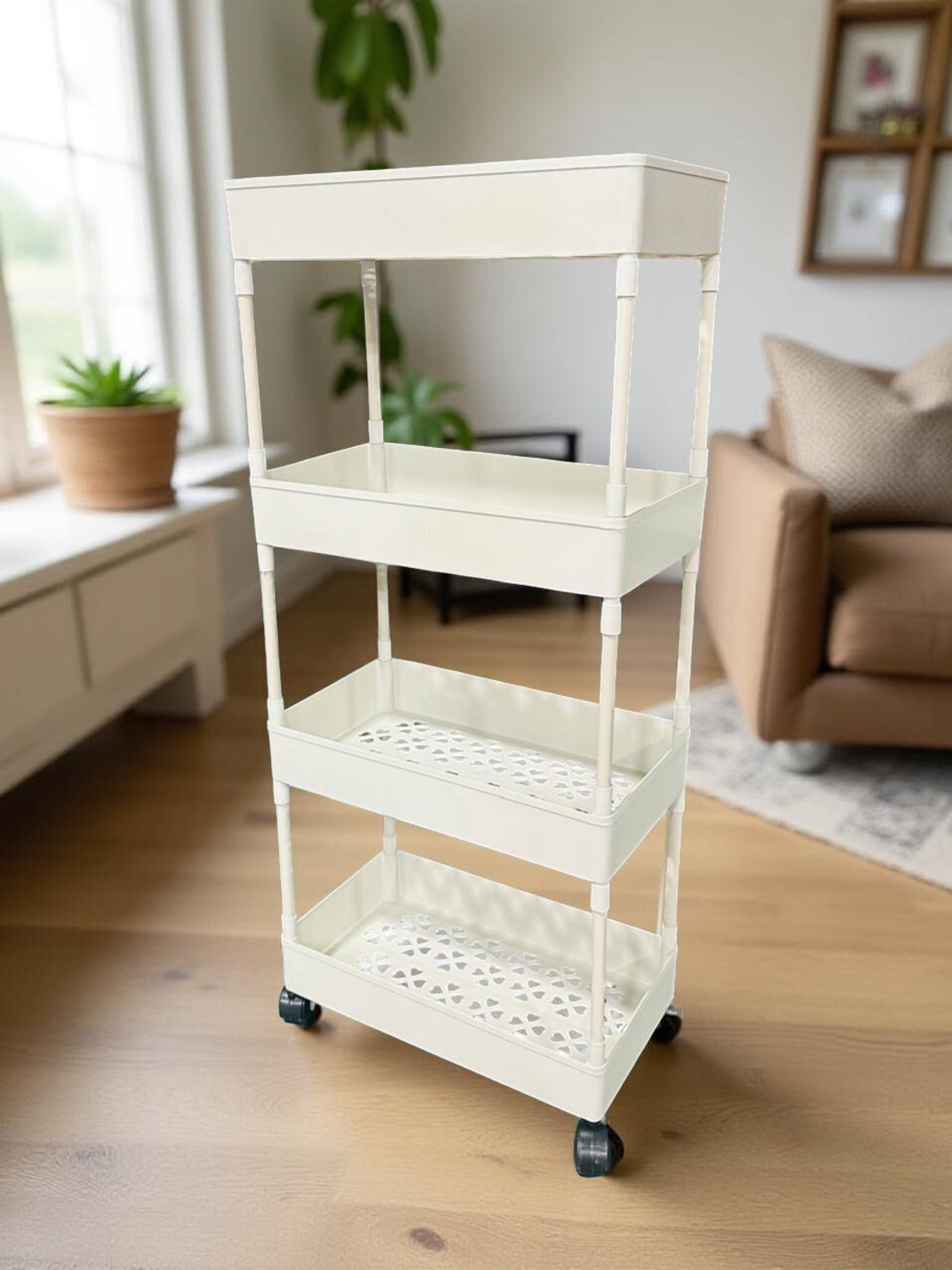 Image of HUMBLE KART Storage Cart 4 Tier Mobile Shelving Unit Organizer Kitchen Bathroom Laundry Plastic Kitchen Trolley (DIY(Do-It-Yourself))