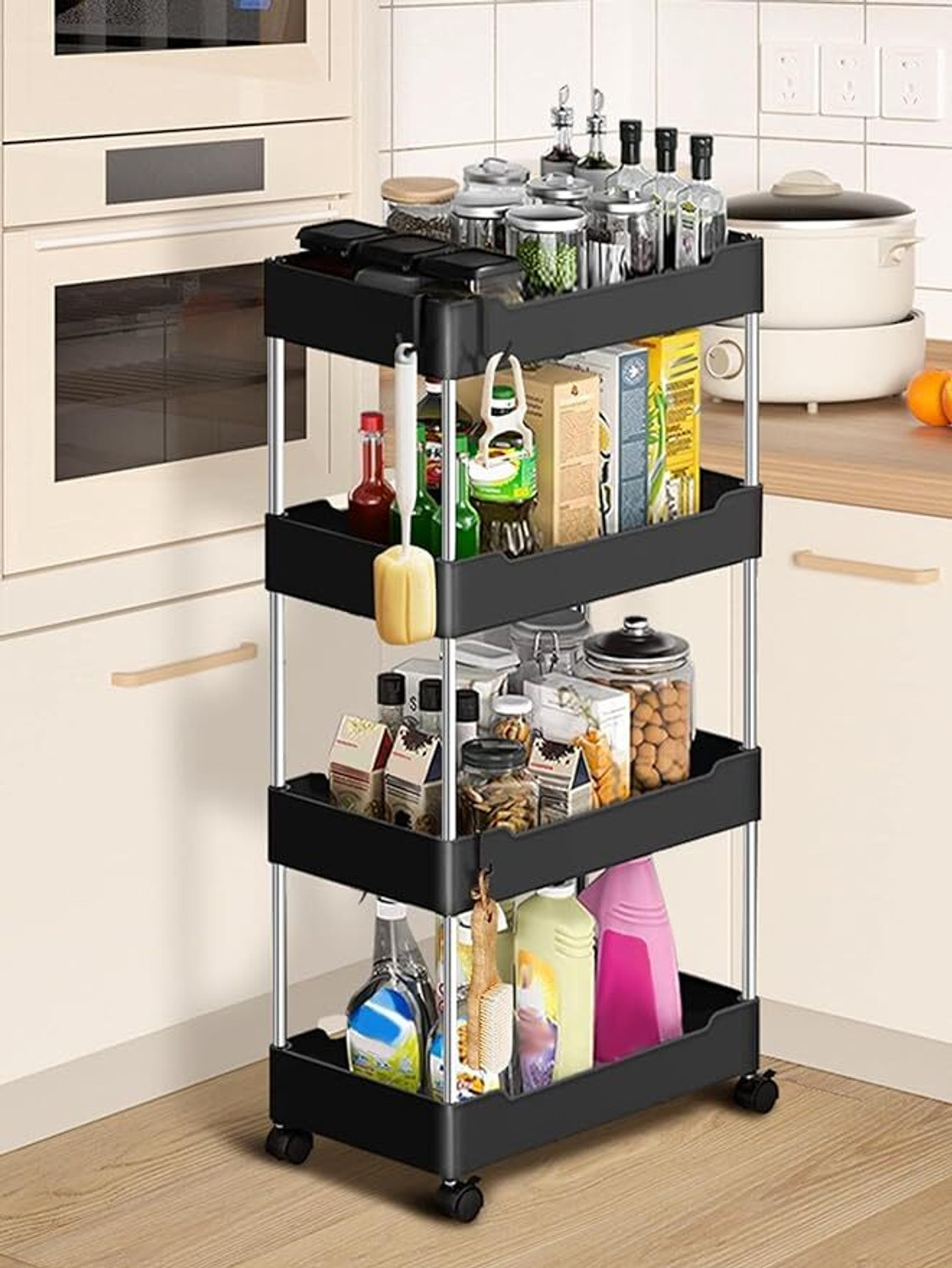 Image of HUMBLE KART Storage Cart 4 Tier Mobile Shelving Unit Organizer Kitchen Bathroom Laundry Plastic Kitchen Trolley (DIY(Do-It-Yourself))