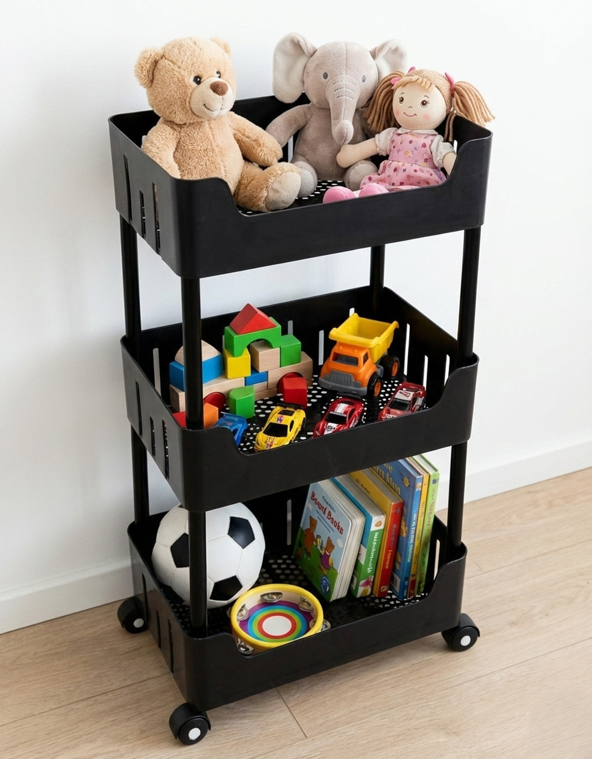 Image of VM BOND Multi-Purpose Plastic Storage Organizer 3-Tier Rack with Wheel Bathroom & Office Plastic Kitchen Trolley (DIY(Do-It-Yourself))