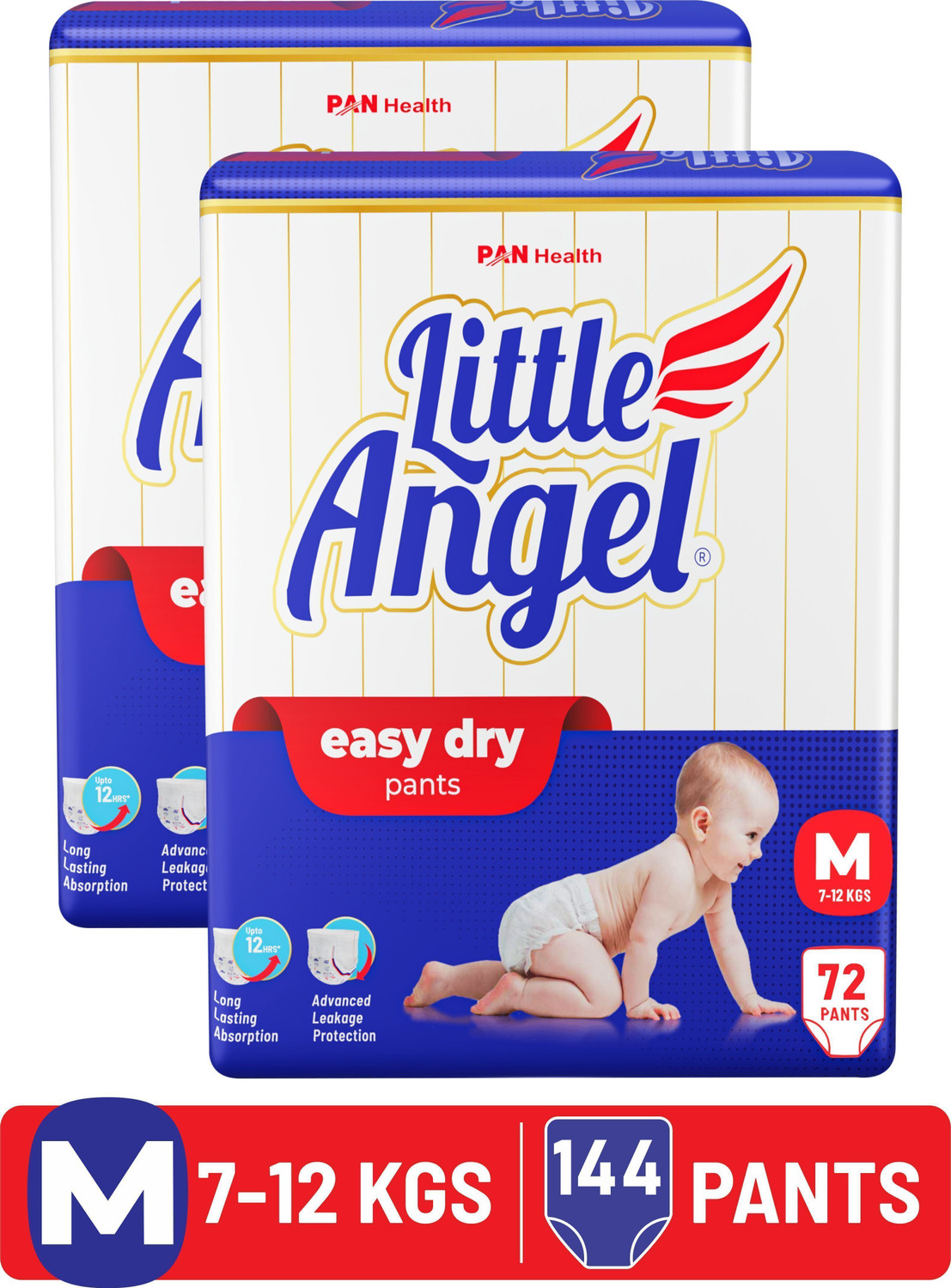 Little Angel Easy Dry Diaper Pants with 12 hrs absorption 74 Count/Pac
