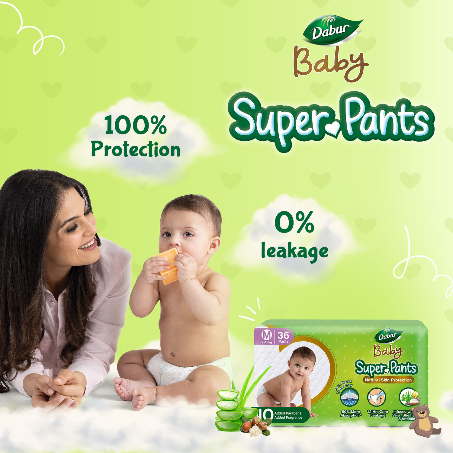 Image of Dabur Baby Super Pants | Diaper Infused with Aloe Vera, Shea Butter & Vitamin E | Insta-Absorb Technology - M