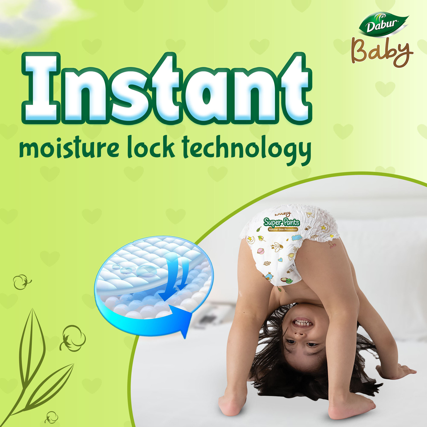 Image of Dabur Baby Super Pants | Diaper Infused with Aloe Vera, Shea Butter & Vitamin E | Insta-Absorb Technology - M