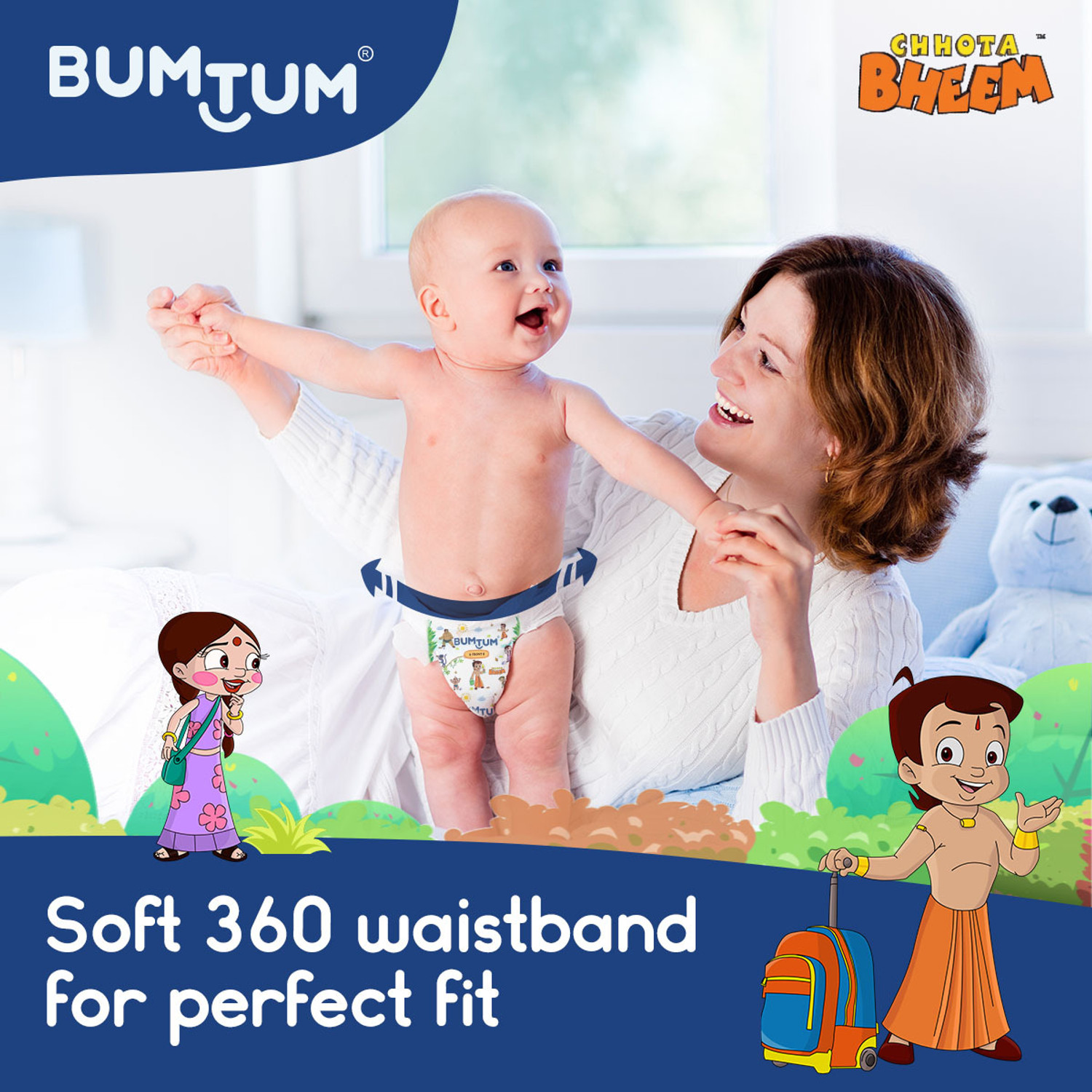 Image of BUMTUM Chhota Bheem Premium Baby Pull-Up Diaper Pants with Aloe Vera,Wetness Indicator and 12 Hours Absorption - Large - L
