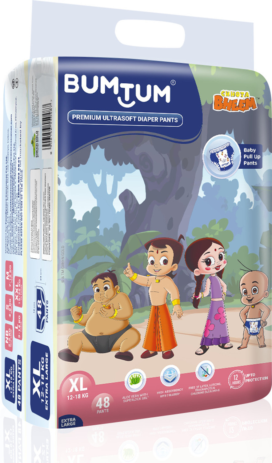 Image of BUMTUM Chota Bheem Baby Diaper Pants With Leakage Protection -12 to 17 Kg (Pack of 2) - XL