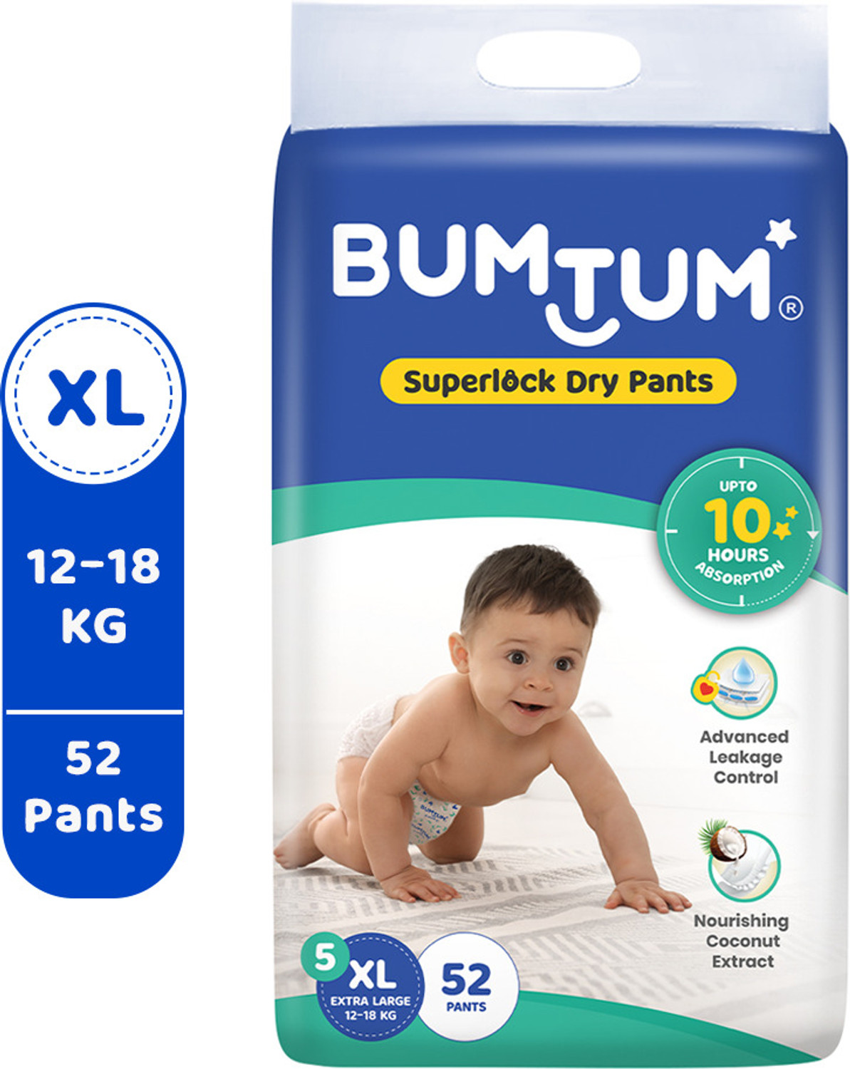 BUMTUM Superlock Diapers Pants with Superlock Gel Technology |Coconut Extracts - XL