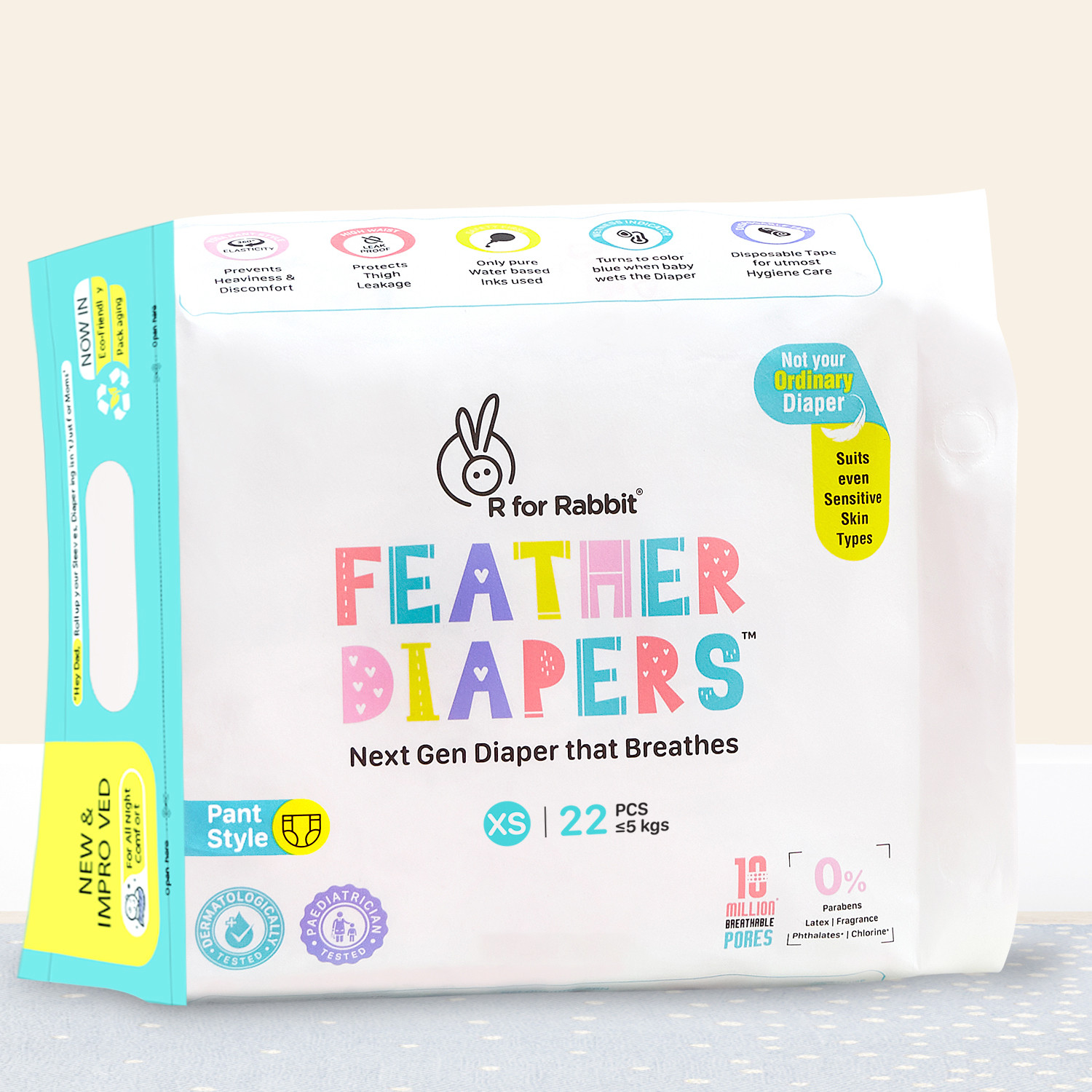 R for Rabbit XS New Born Premium Feather Diaper Pant Style for Baby 0 to 5 kgs(22 Pack Offer) - XS