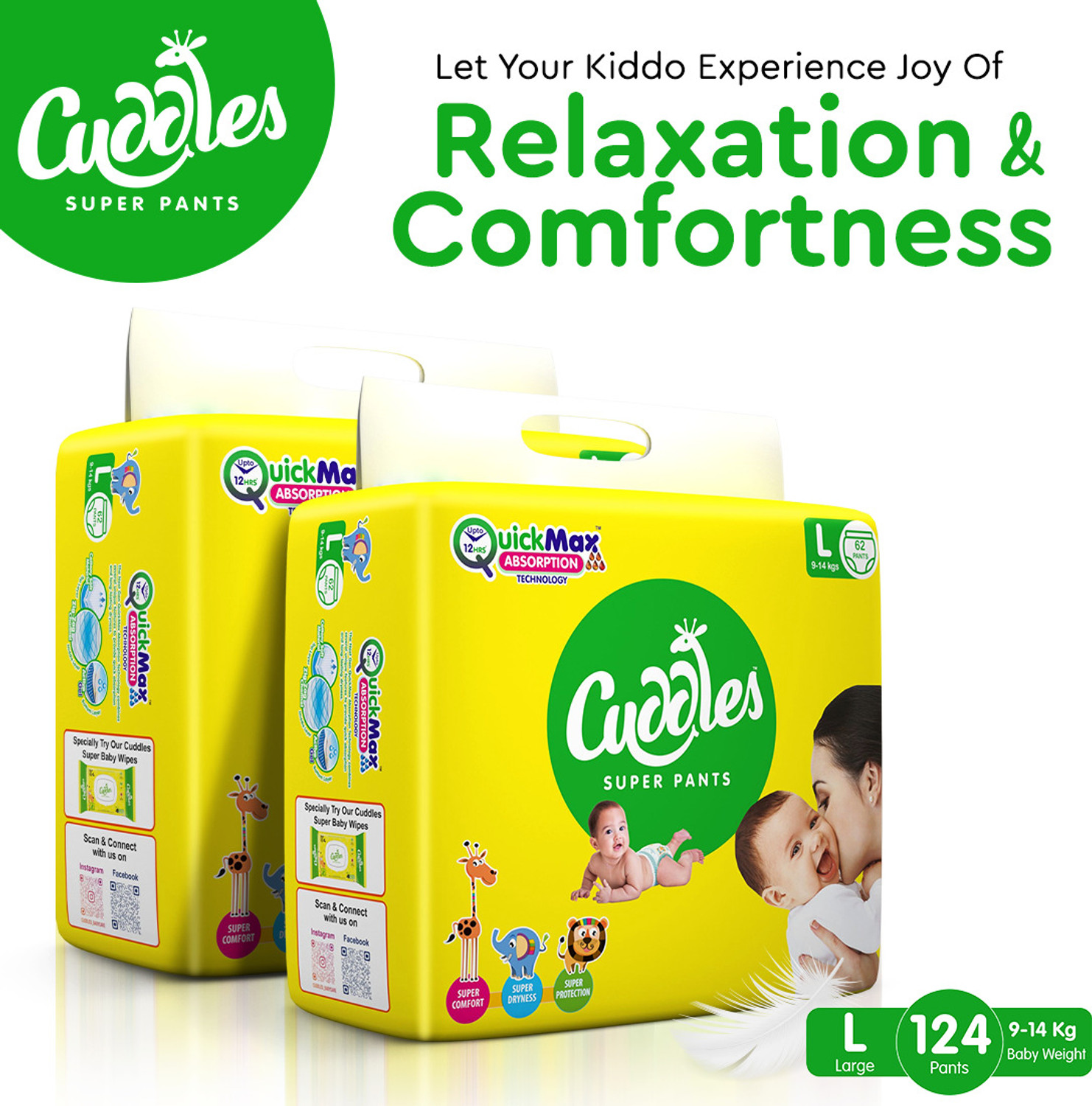 Image of Cuddles - Super Pants Baby Diaper 2X Softer Super Dry Comfort Quick Max Absorption Upto 12 Hrs - L