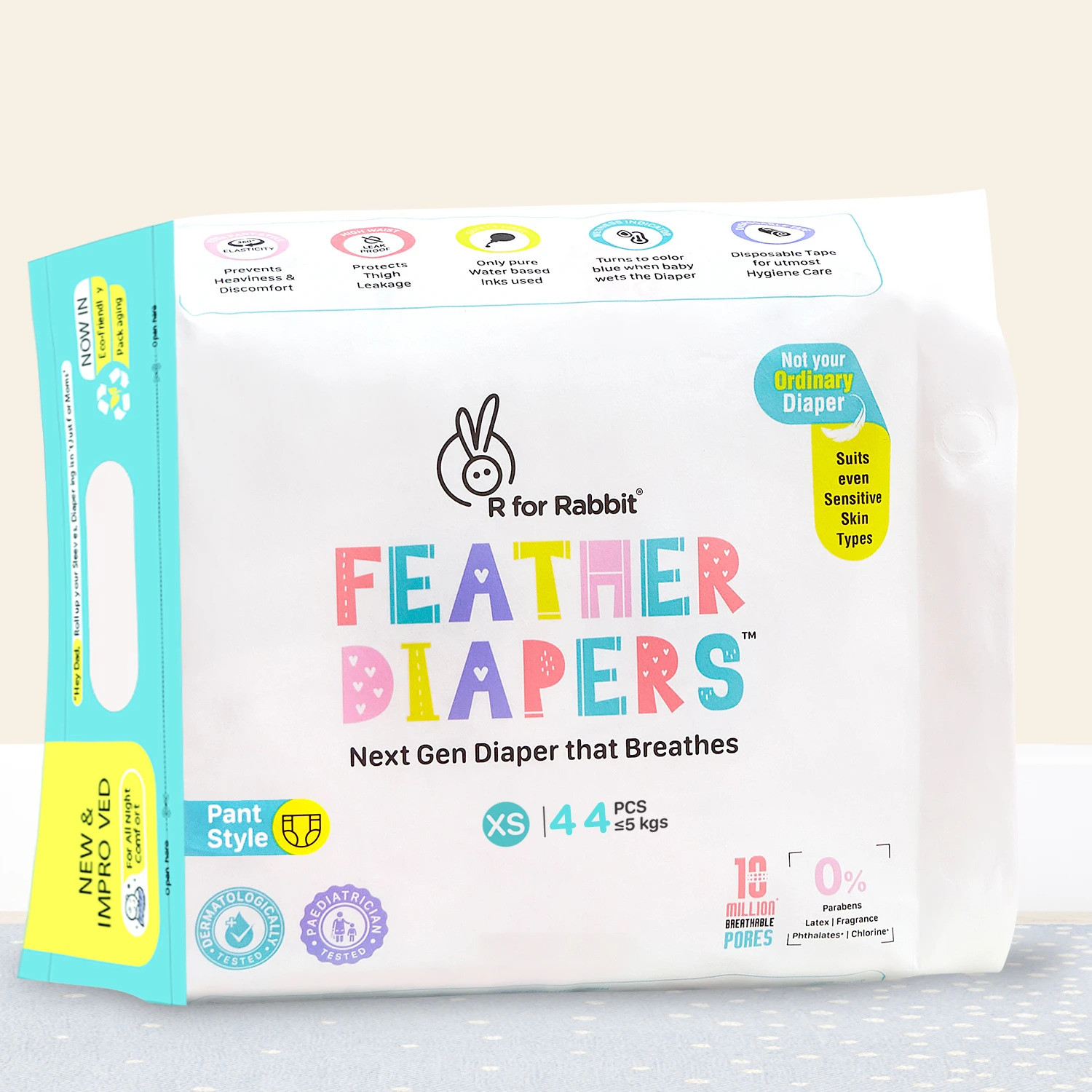 R for Rabbit XS New Born Premium Feather Diaper Pant Style for Baby 0 to 5 Kg (44 Pack Offer) - XS