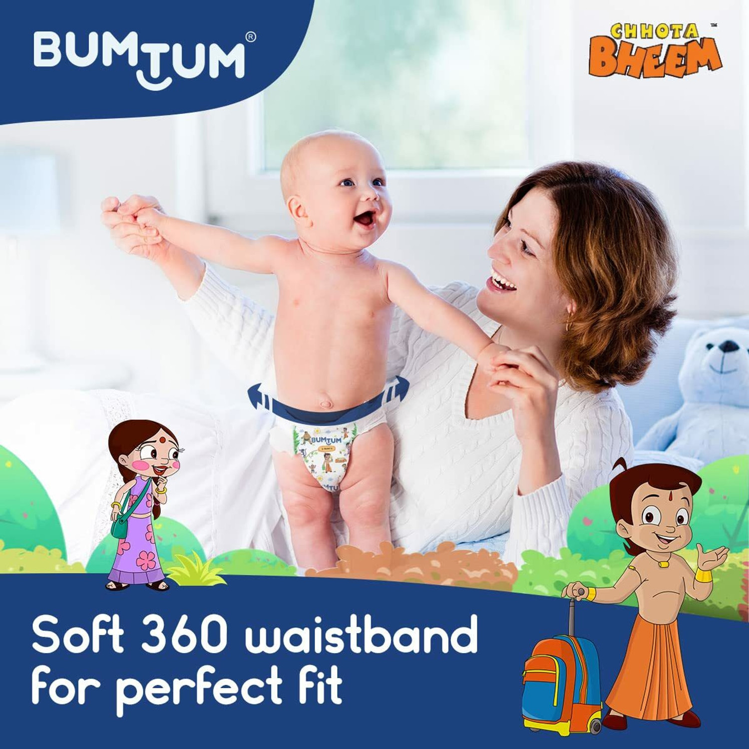 Image of BUMTUM Chota Bheem Baby Diaper Pants With Leakage Protection -12 to 17 Kg (Pack of 2) - XL