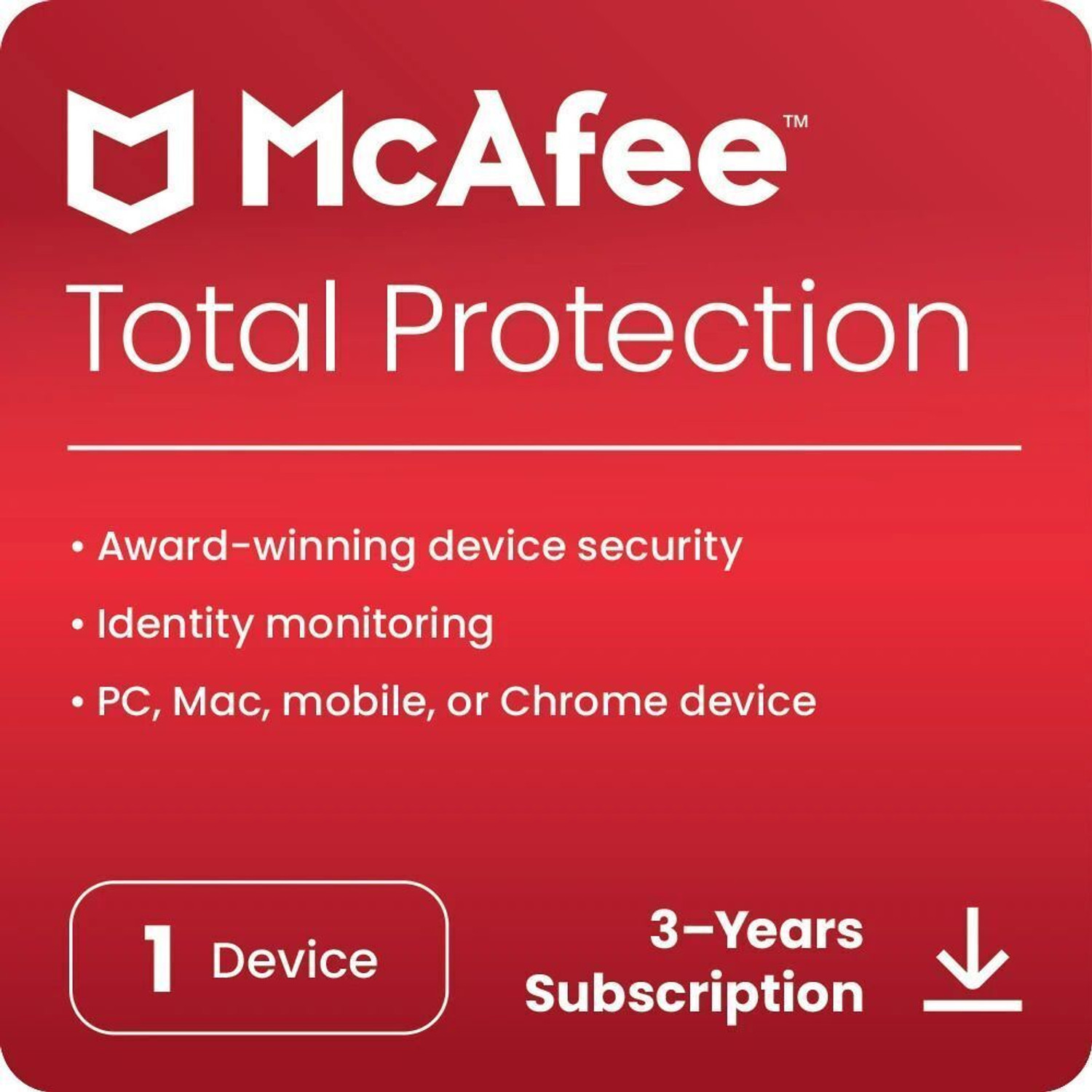McAfee Total Protection 2022 1 PC PC VPN, Password Manager & Dark Web Monitoring Included PC/Mac/Android/iOS 3 Years Total Security (Email Delivery - No CD)