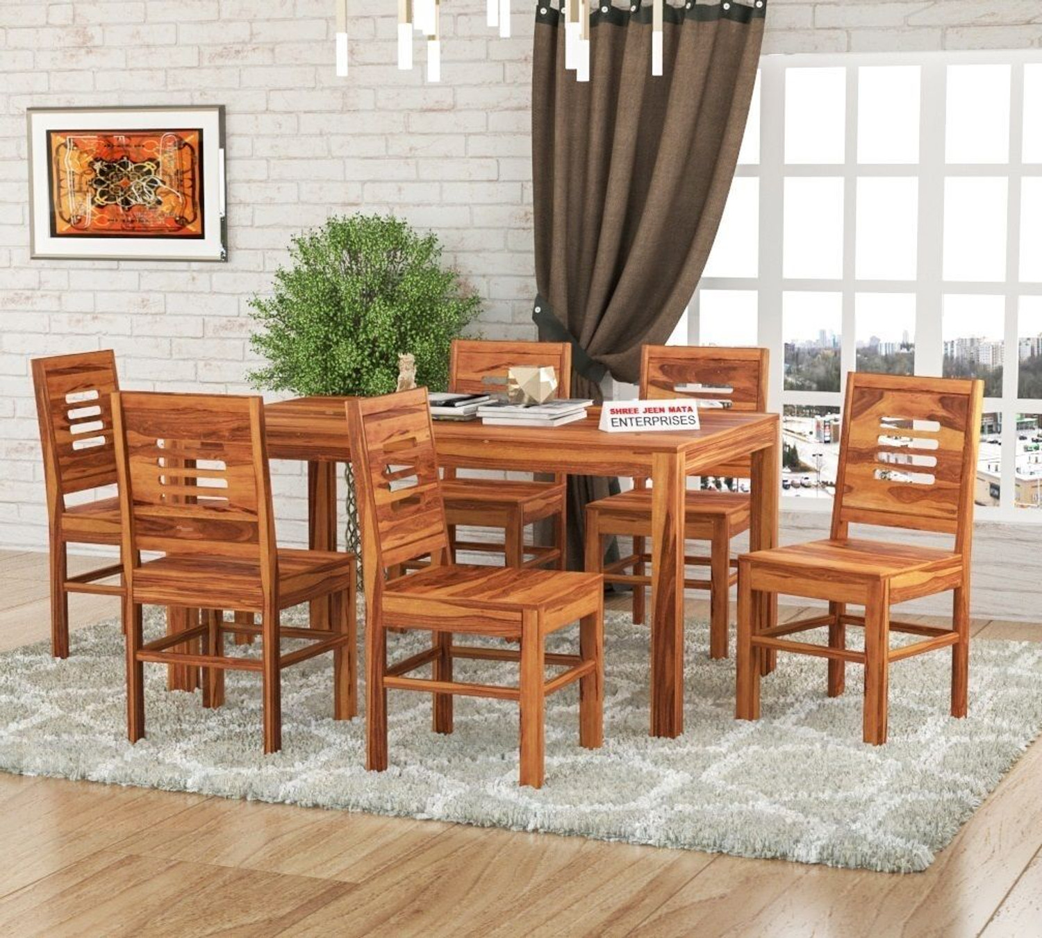Image of Ghodela Furniture Solid Sheesham Wood 4 Seater Dining Table Set with 4 Chairs for Dining Room Solid Wood 4 Seater Dining Set (Finish Color -Honey Finish, DIY(Do-It-Yourself))
