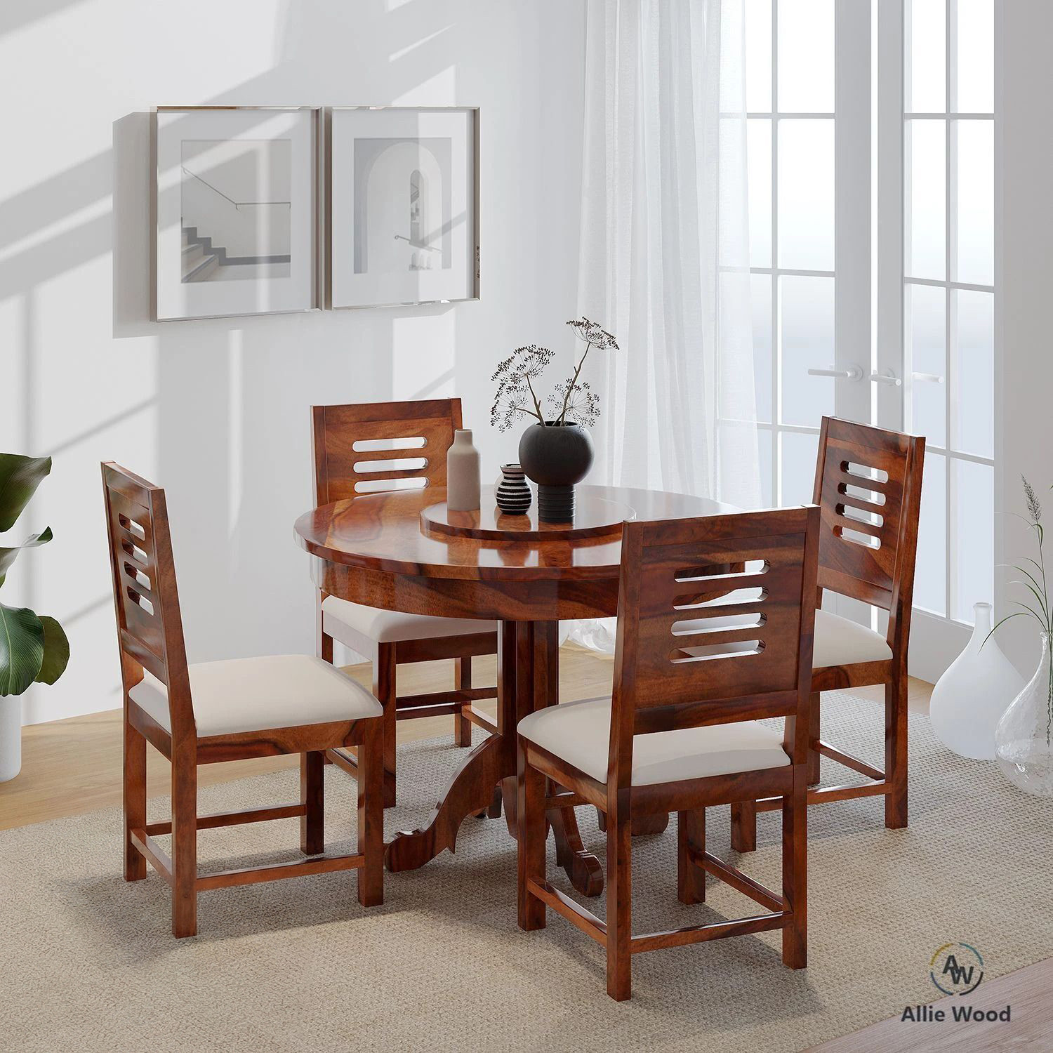 Allie Wood Rosewood (Sheesham) Solid Wood 4 Seater Dining Set