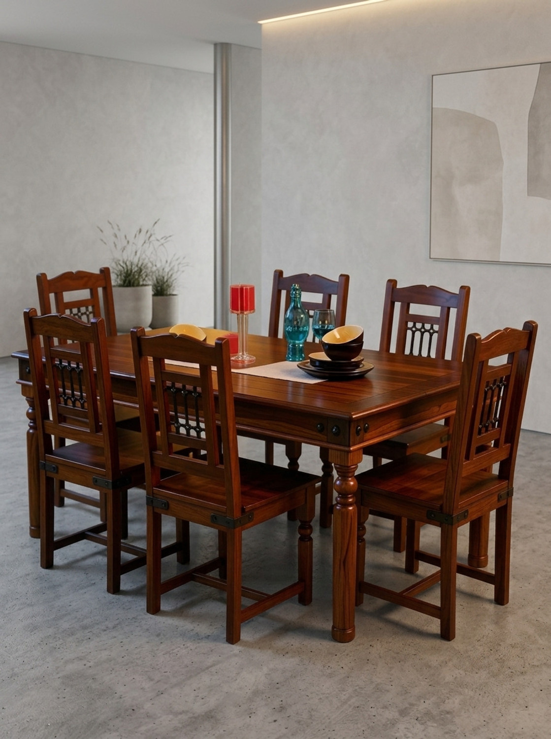 Image of Ghodela Furniture Solid Sheesham Wood 4 Seater Dining Table Set with 4 Chairs for Dining Room Solid Wood 4 Seater Dining Set (Finish Color -Honey Finish, DIY(Do-It-Yourself))