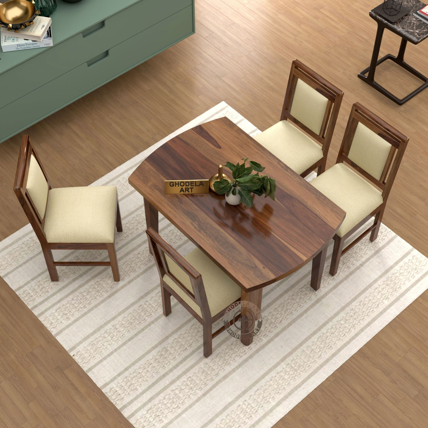 Image of Ghodela Furniture Solid Sheesham Wood 4 Seater Dining Table Set with 4 Chairs for Dining Room Solid Wood 4 Seater Dining Set (Finish Color -Honey Finish, DIY(Do-It-Yourself))