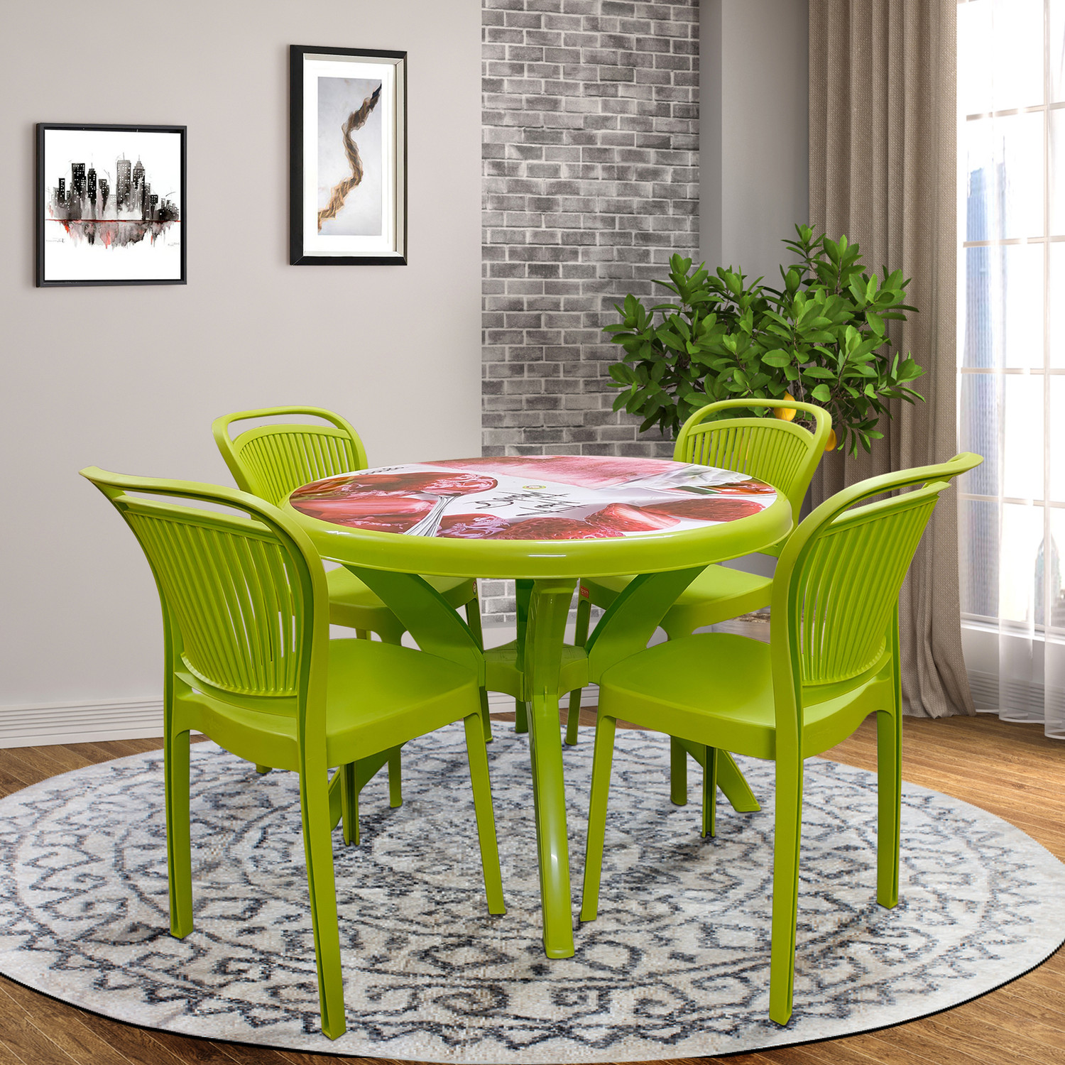 Image of Ghodela Furniture Solid Sheesham Wood 4 Seater Dining Table Set with 4 Chairs for Dining Room Solid Wood 4 Seater Dining Set (Finish Color -Honey Finish, DIY(Do-It-Yourself))