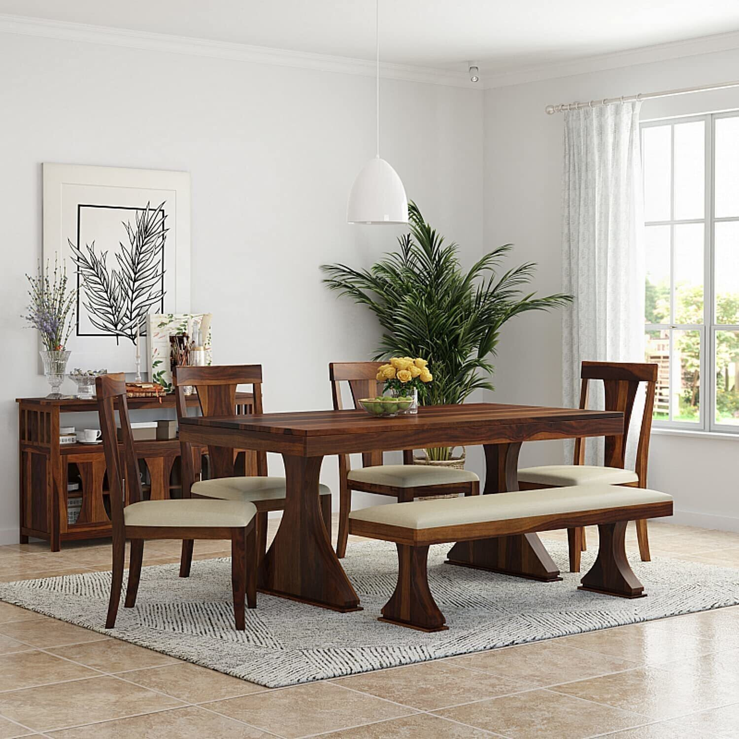 Image of Ghodela Furniture Solid Sheesham Wood 4 Seater Dining Table Set with 4 Chairs for Dining Room Solid Wood 4 Seater Dining Set (Finish Color -Honey Finish, DIY(Do-It-Yourself))