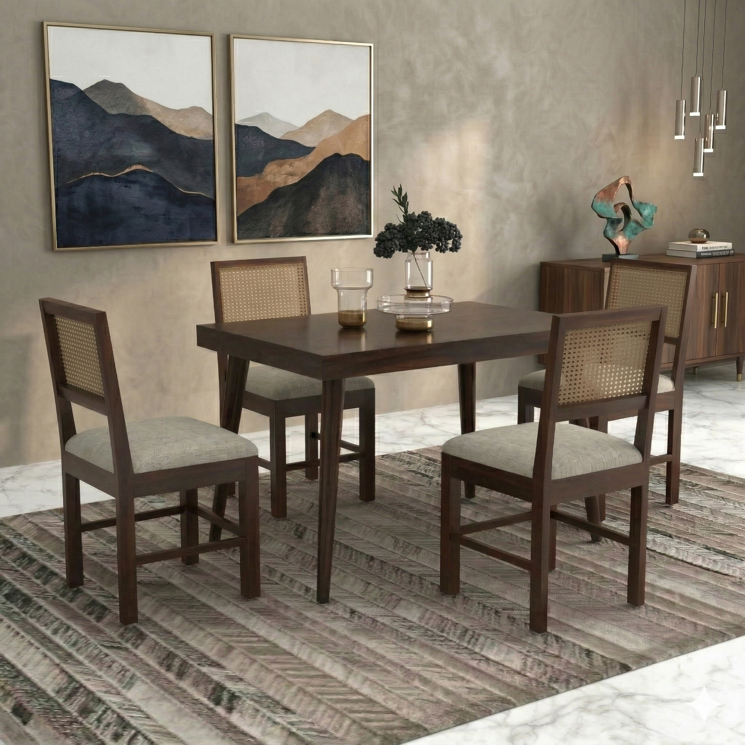 Image of Ghodela Furniture Solid Sheesham Wood 4 Seater Dining Table Set with 4 Chairs for Dining Room Solid Wood 4 Seater Dining Set (Finish Color -Honey Finish, DIY(Do-It-Yourself))