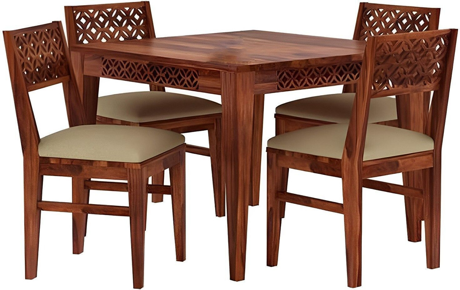 Image of Ghodela Furniture Solid Sheesham Wood 4 Seater Dining Table Set with 4 Chairs for Dining Room Solid Wood 4 Seater Dining Set (Finish Color -Honey Finish, DIY(Do-It-Yourself))