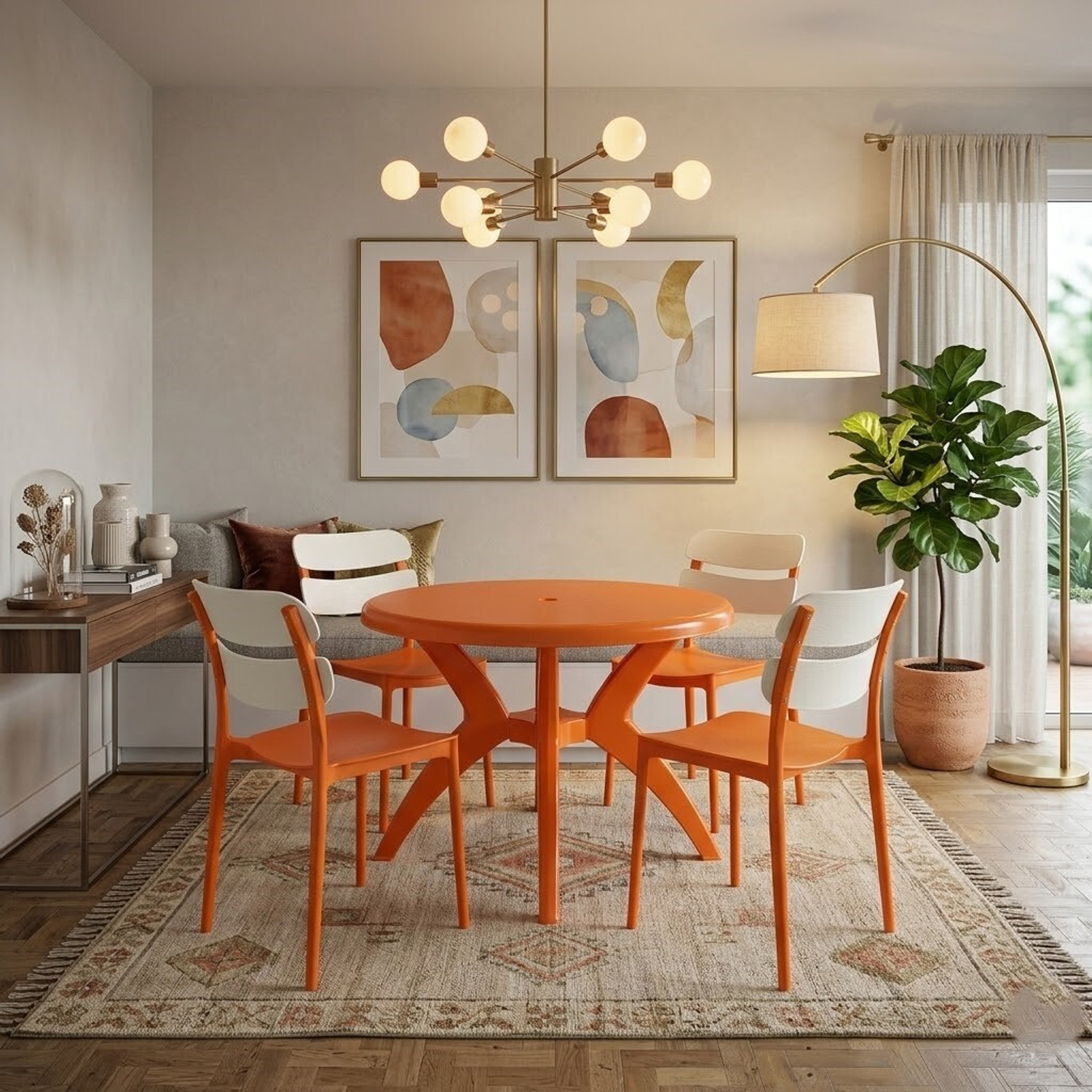 Image of Ghodela Furniture Solid Sheesham Wood 4 Seater Dining Table Set with 4 Chairs for Dining Room Solid Wood 4 Seater Dining Set (Finish Color -Honey Finish, DIY(Do-It-Yourself))