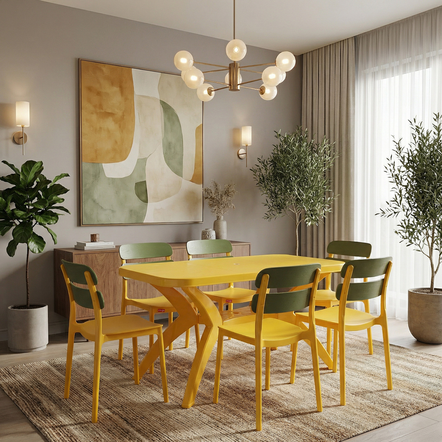 Image of Ghodela Furniture Solid Sheesham Wood 4 Seater Dining Table Set with 4 Chairs for Dining Room Solid Wood 4 Seater Dining Set (Finish Color -Honey Finish, DIY(Do-It-Yourself))