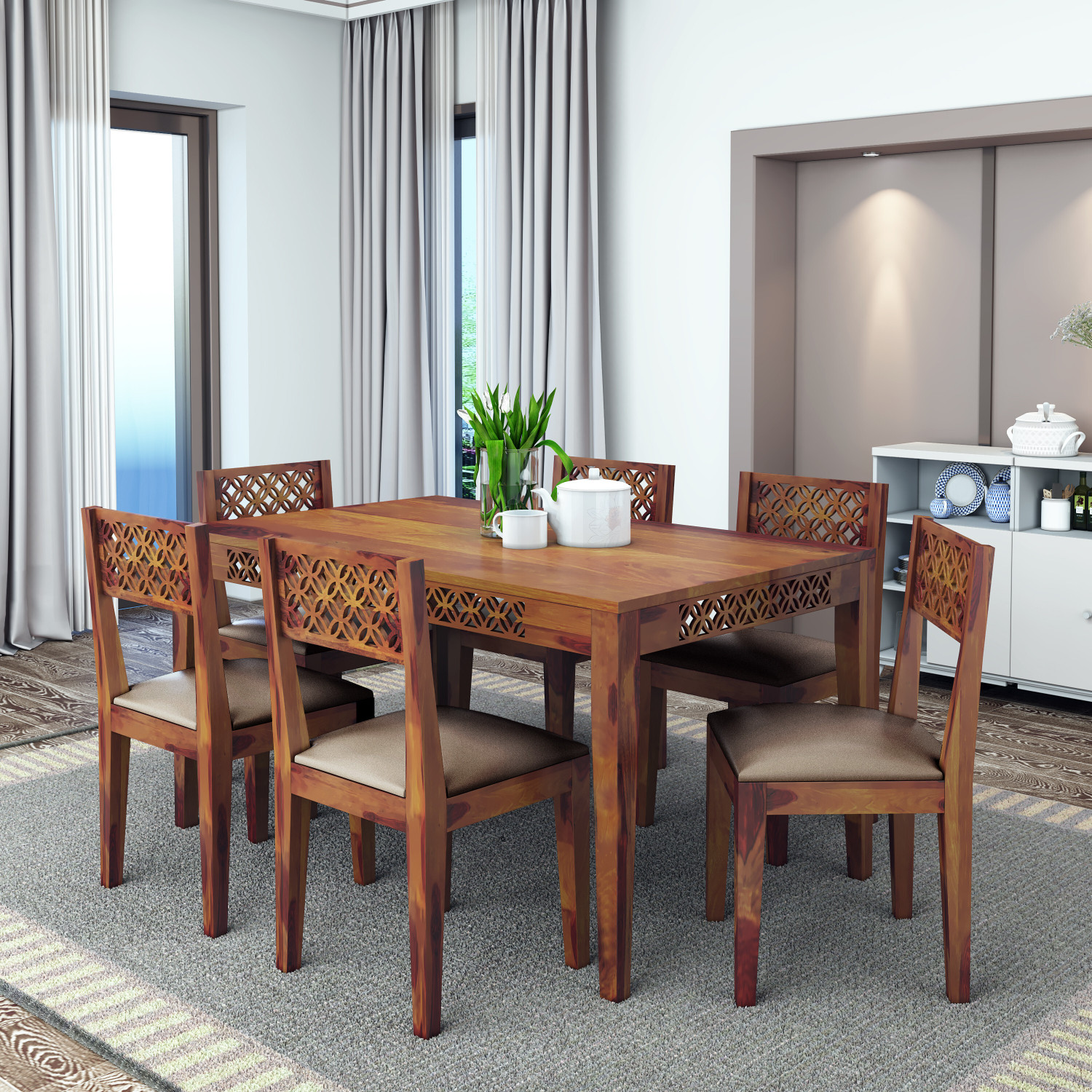 Image of Ghodela Furniture Solid Sheesham Wood 4 Seater Dining Table Set with 4 Chairs for Dining Room Solid Wood 4 Seater Dining Set (Finish Color -Honey Finish, DIY(Do-It-Yourself))
