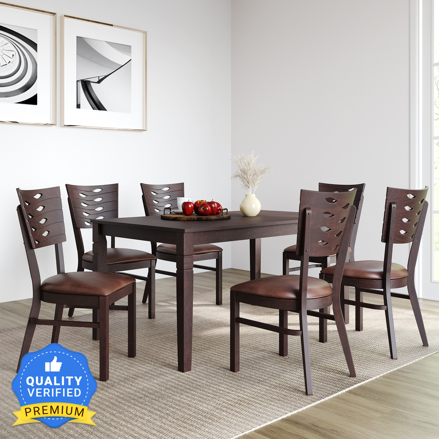 @Home by nilkamal Fern Solid Wood 6 Seater Dining Set  (Finish Color -Erin Brown, Knock Down)