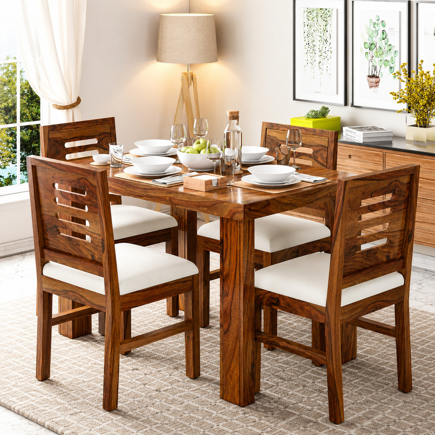 Kendalwood Furniture Premium Dining Room Furniture Wooden Dining Table with 4 Chairs Solid Wood 4 Seater Dining Set  (Finish Color -Provincial Teak Finish, DIY(Do-It-Yourself))