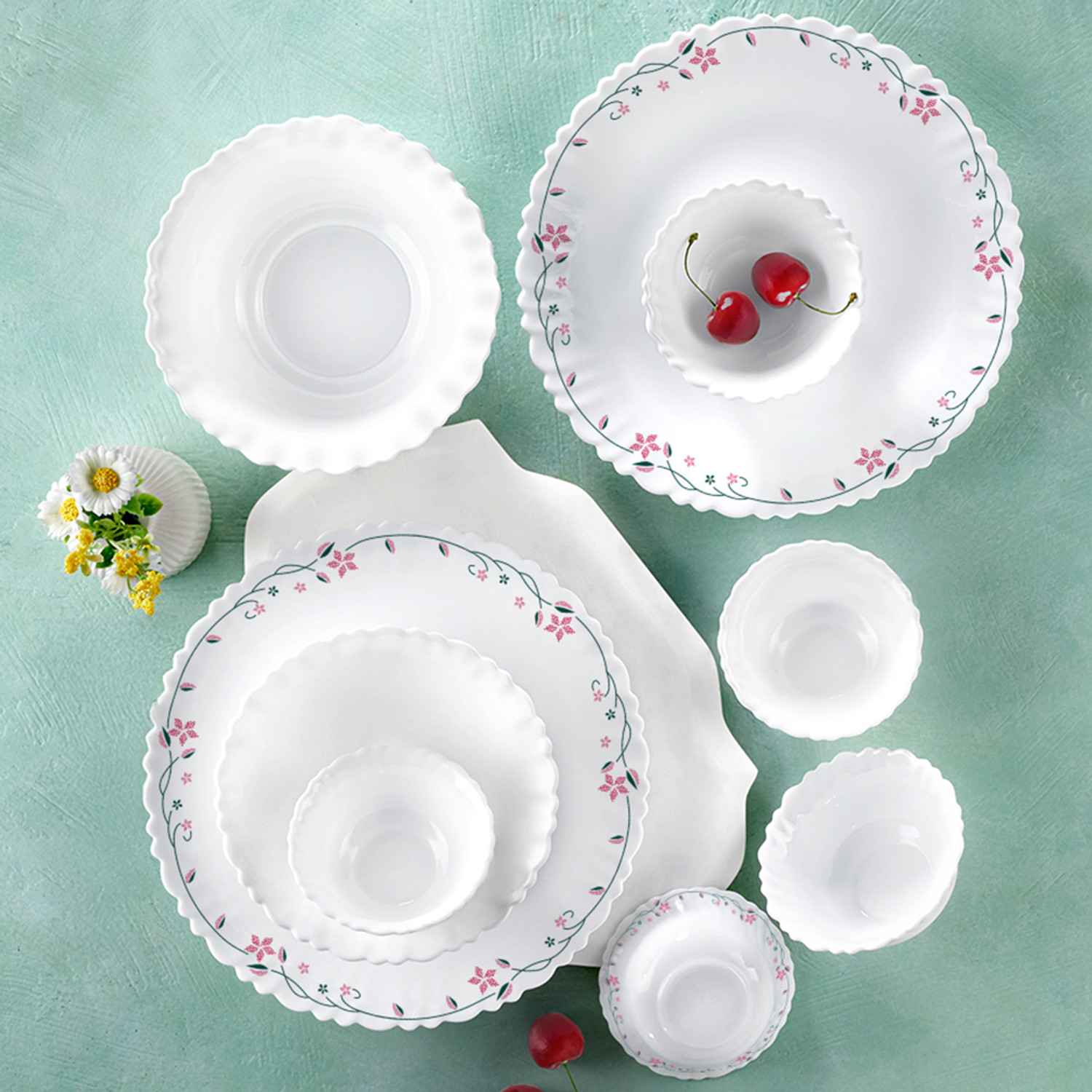 Image of BOROSIL Pack of 66 Opalware Bridal set Premium Quality made in India 100% Bone ash free Classic Dinner Set (Grey, Microwave Safe)