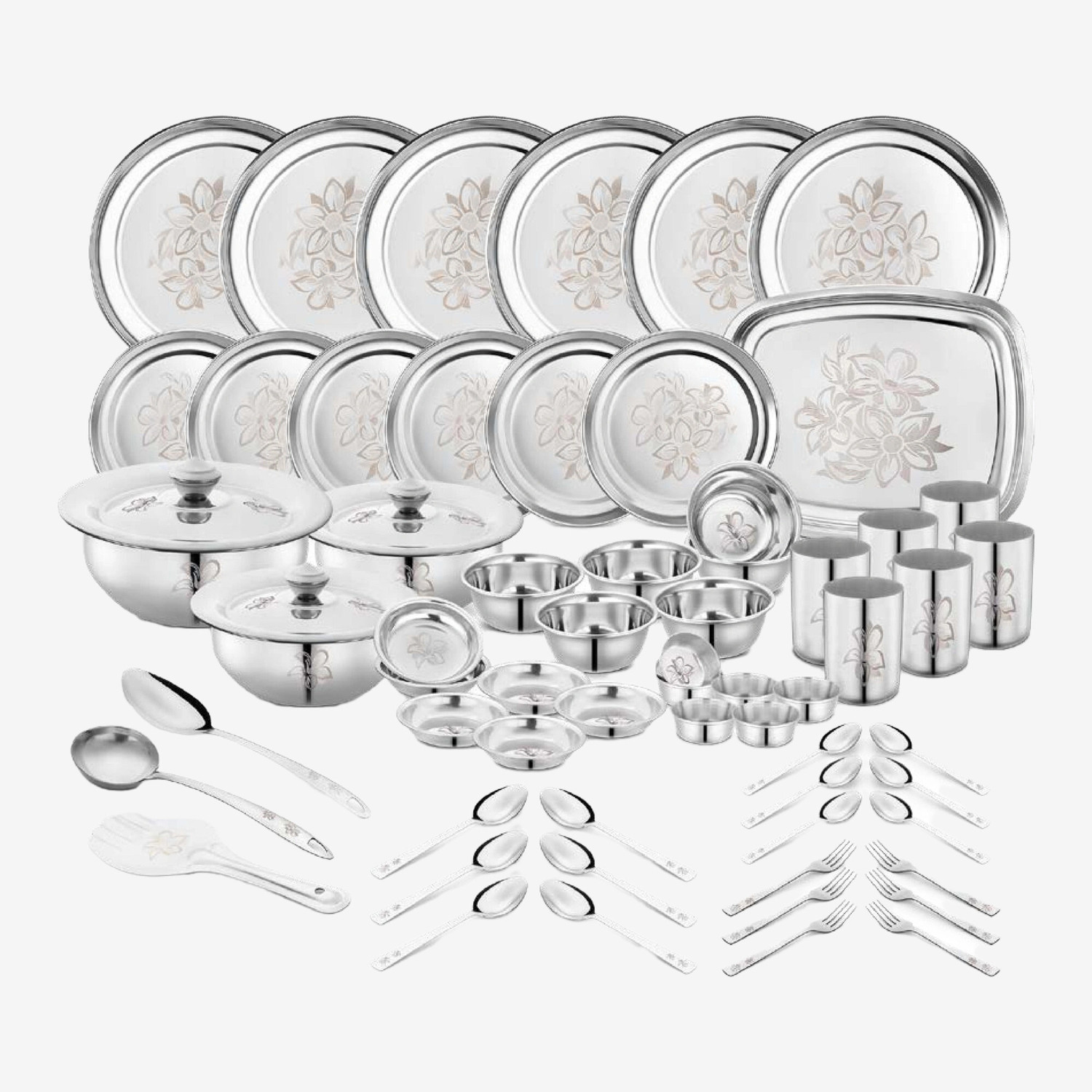 Classic Essentials 61‑Piece Stainless Steel Dinner Set – Premium Glory