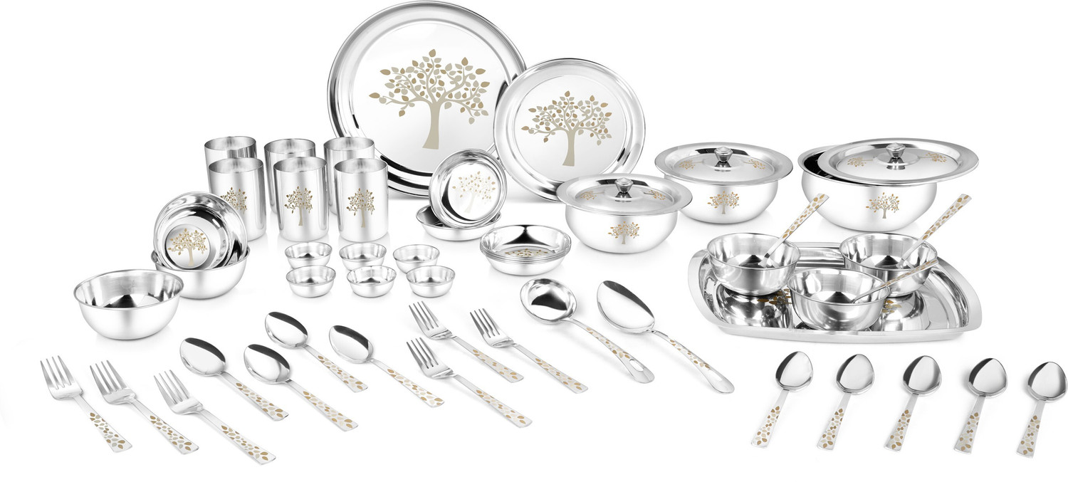 Classic Essentials Pack of 61 Stainless Steel Vriksha Dinner Set