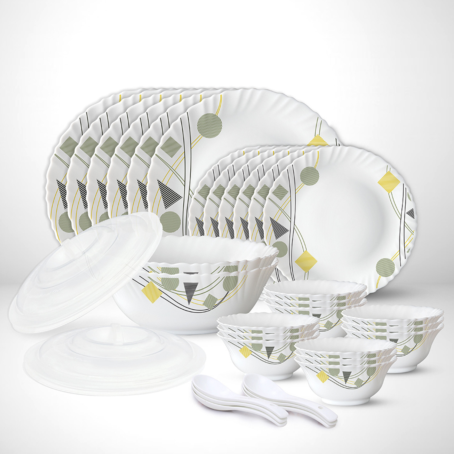 Image of BOROSIL Pack of 66 Opalware Bridal set Premium Quality made in India 100% Bone ash free Classic Dinner Set (Grey, Microwave Safe)